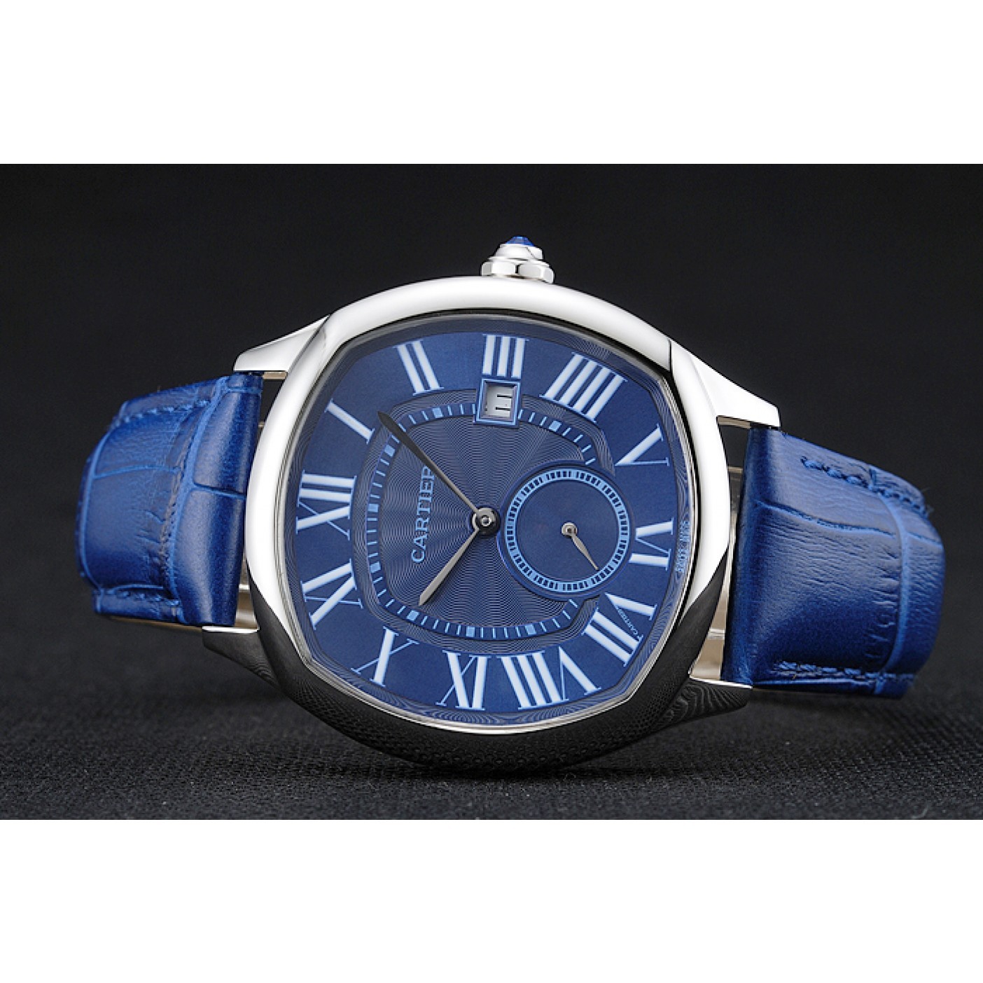 Cartier Drive De Cartier Blue Dial Silver Case Blue Leather Bracelet 1454211