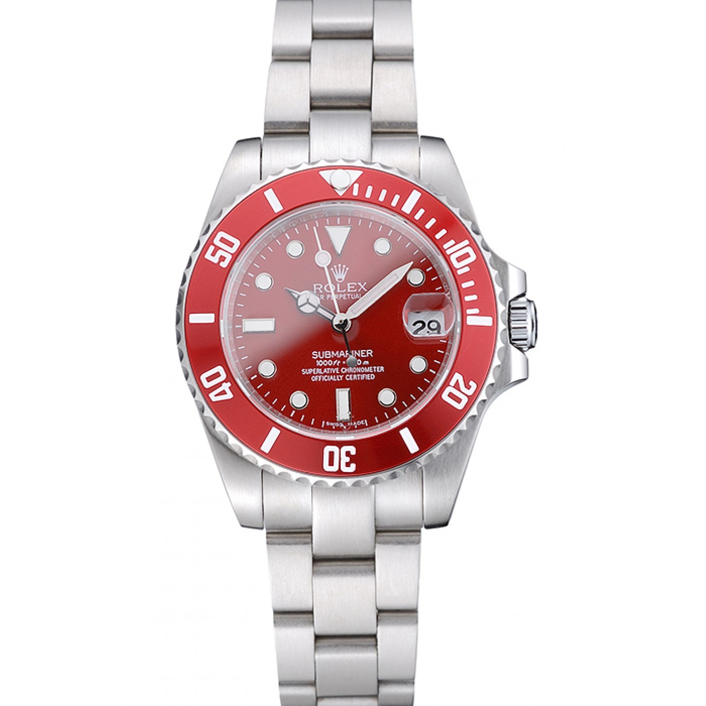 RepTime Watches Rolex Submariner Red Dial Stainless Steel Bracelet 1454154