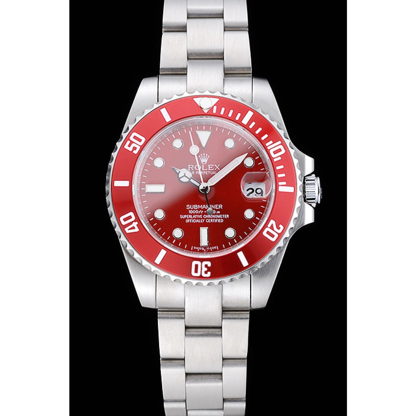 RepTime Watches Rolex Submariner Red Dial Stainless Steel Bracelet 1454154