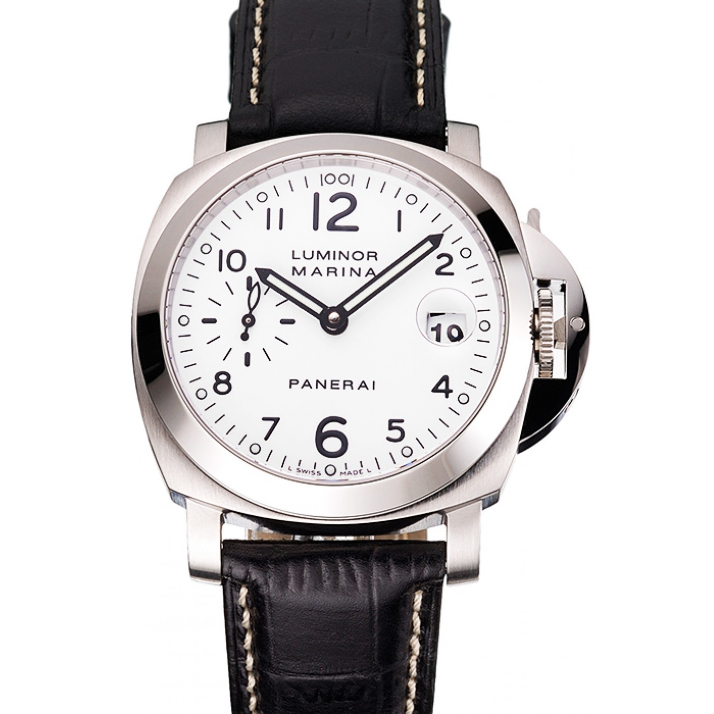 Swiss Panerai Luminor Marina White Dial Stainless Steel Case Black Leather Strap