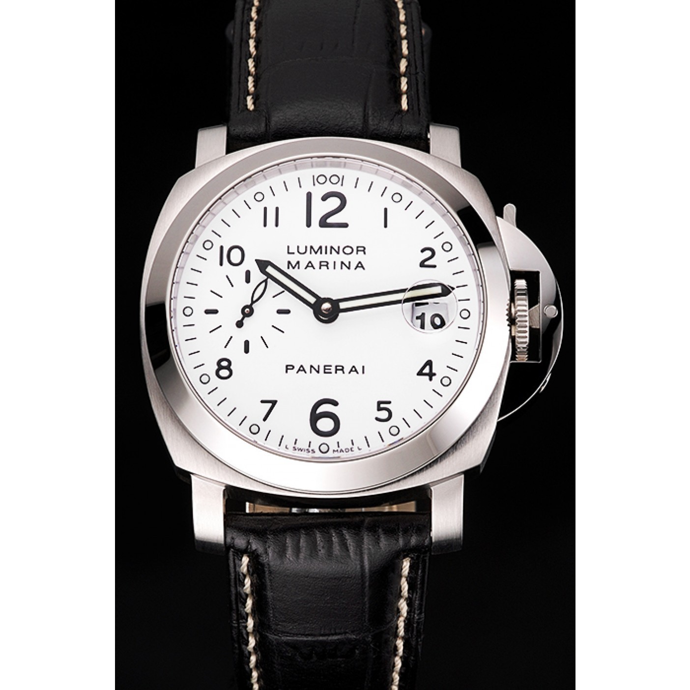 Swiss Panerai Luminor Marina White Dial Stainless Steel Case Black Leather Strap