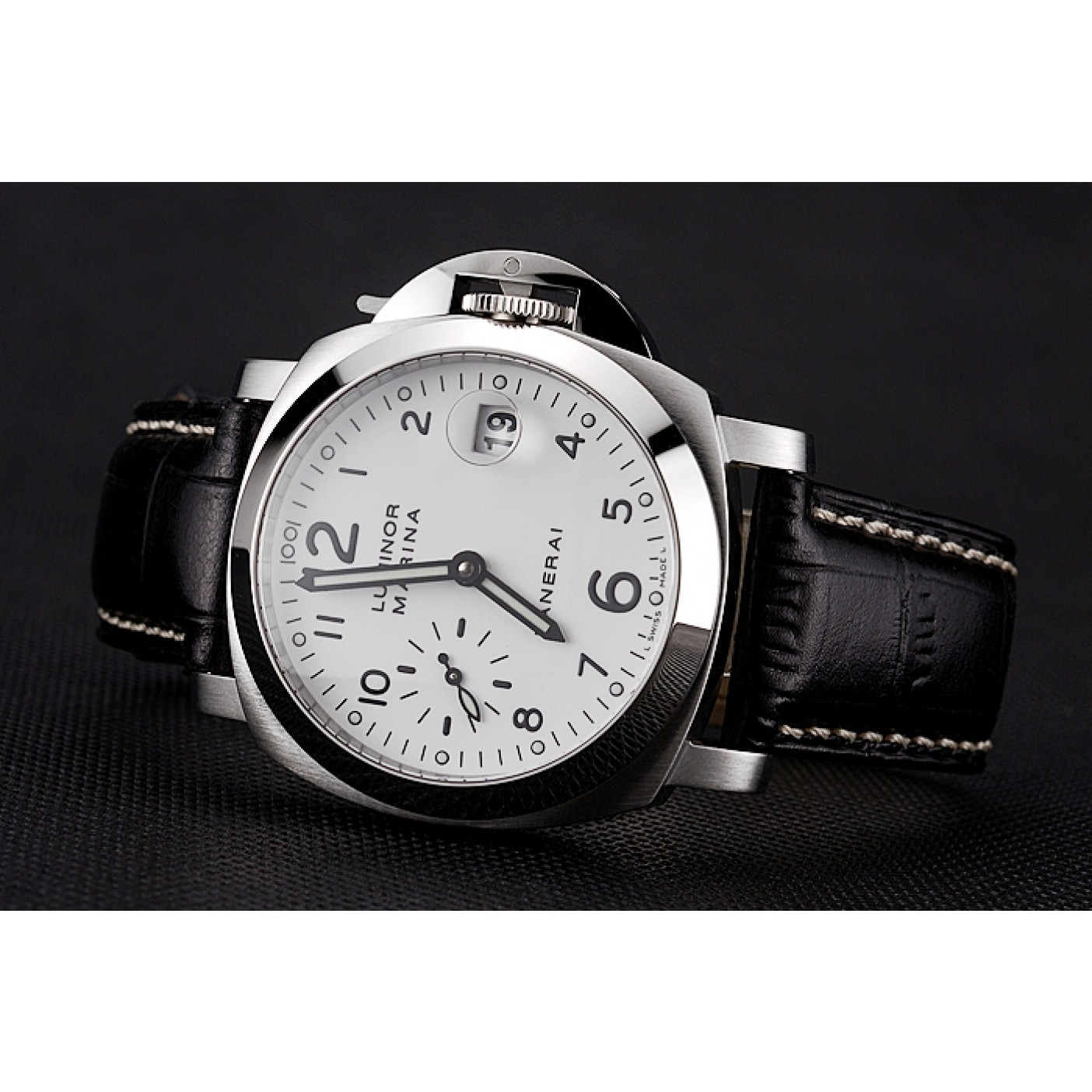 Swiss Panerai Luminor Marina White Dial Stainless Steel Case Black Leather Strap