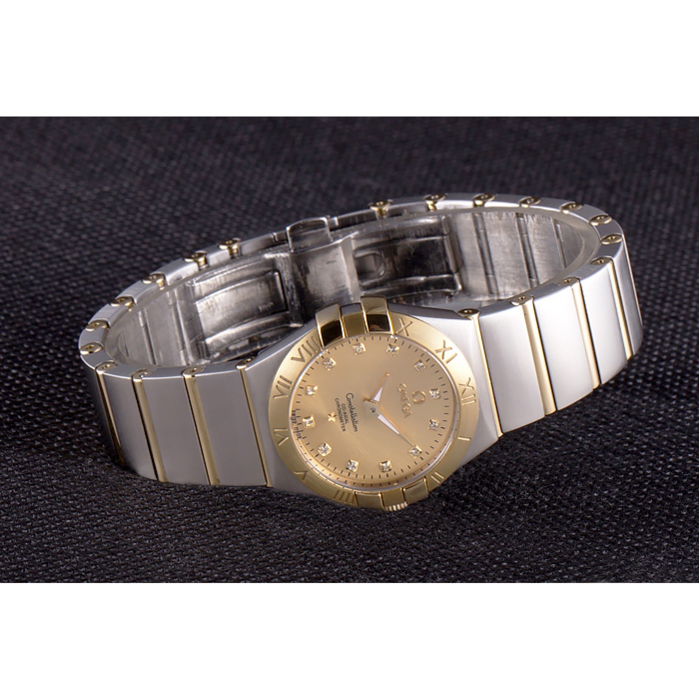 Swiss Lady Omega Constellation Stainless Steel Bracelet Golden Dial 80292