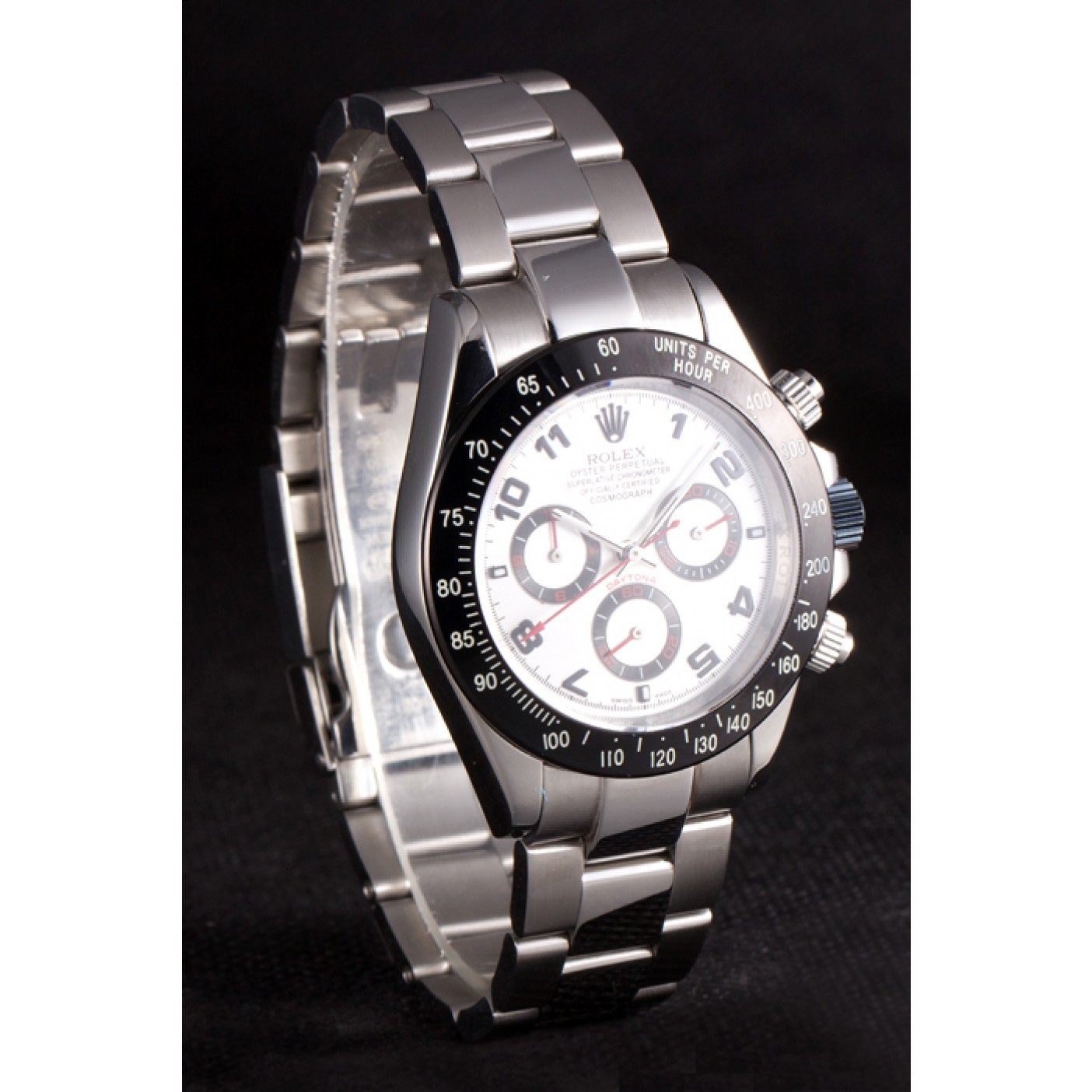 RepTime Watches Rolex Daytona Stainless Steel Black Enameled Silver Dial