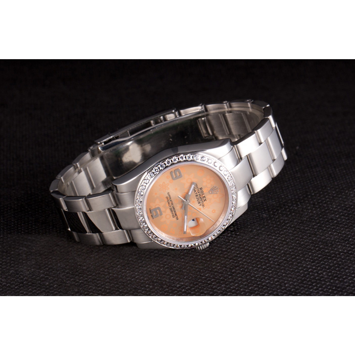 Rolex Datejust Polished Stainless Steel Orange Flowers Dial Diamond Plated