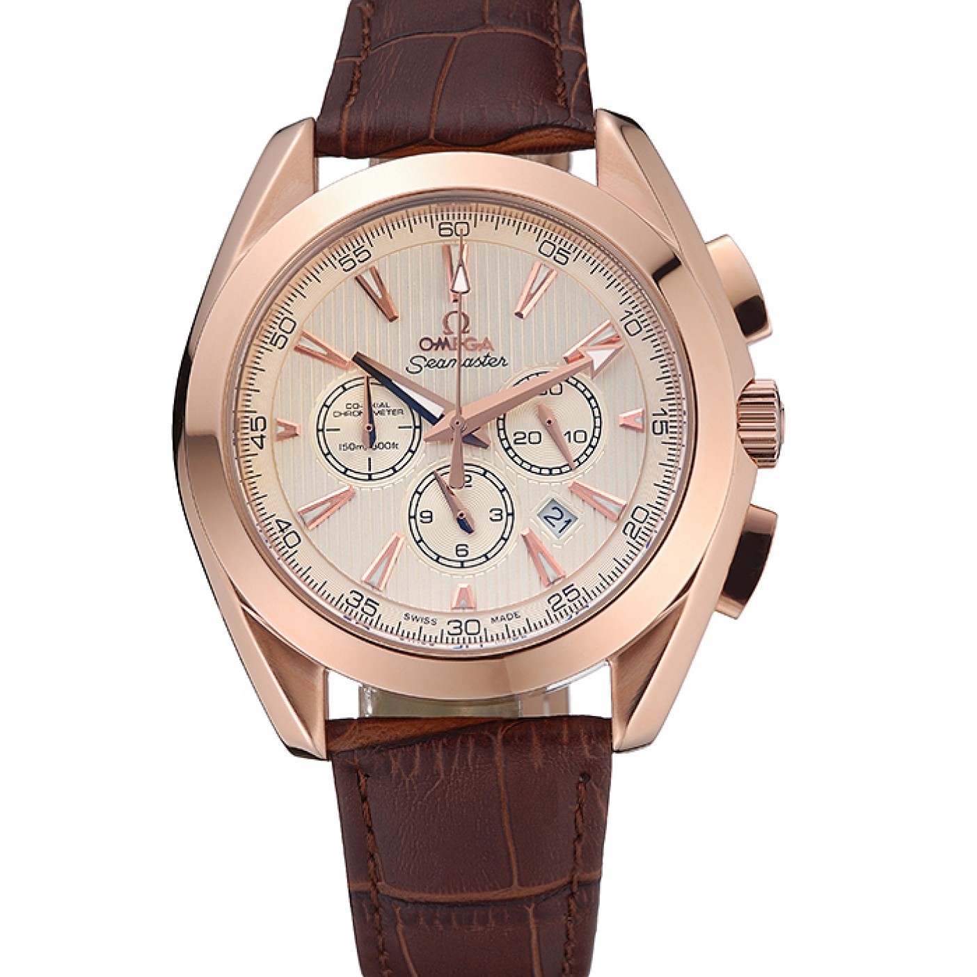 Omega Seamaster Aqua Terra Chronograph Ivory Dial Gold Case Brown Leather Bracelet 622530