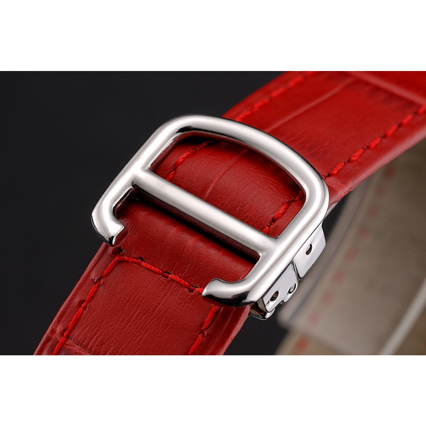 Cartier Ronde White Dial Diamond Bezel Stainless Steel Case Red Leather Strap