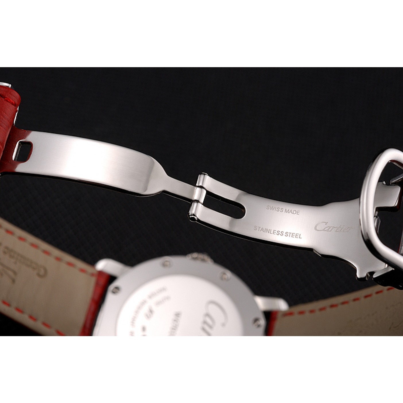 Cartier Ronde White Dial Diamond Bezel Stainless Steel Case Red Leather Strap