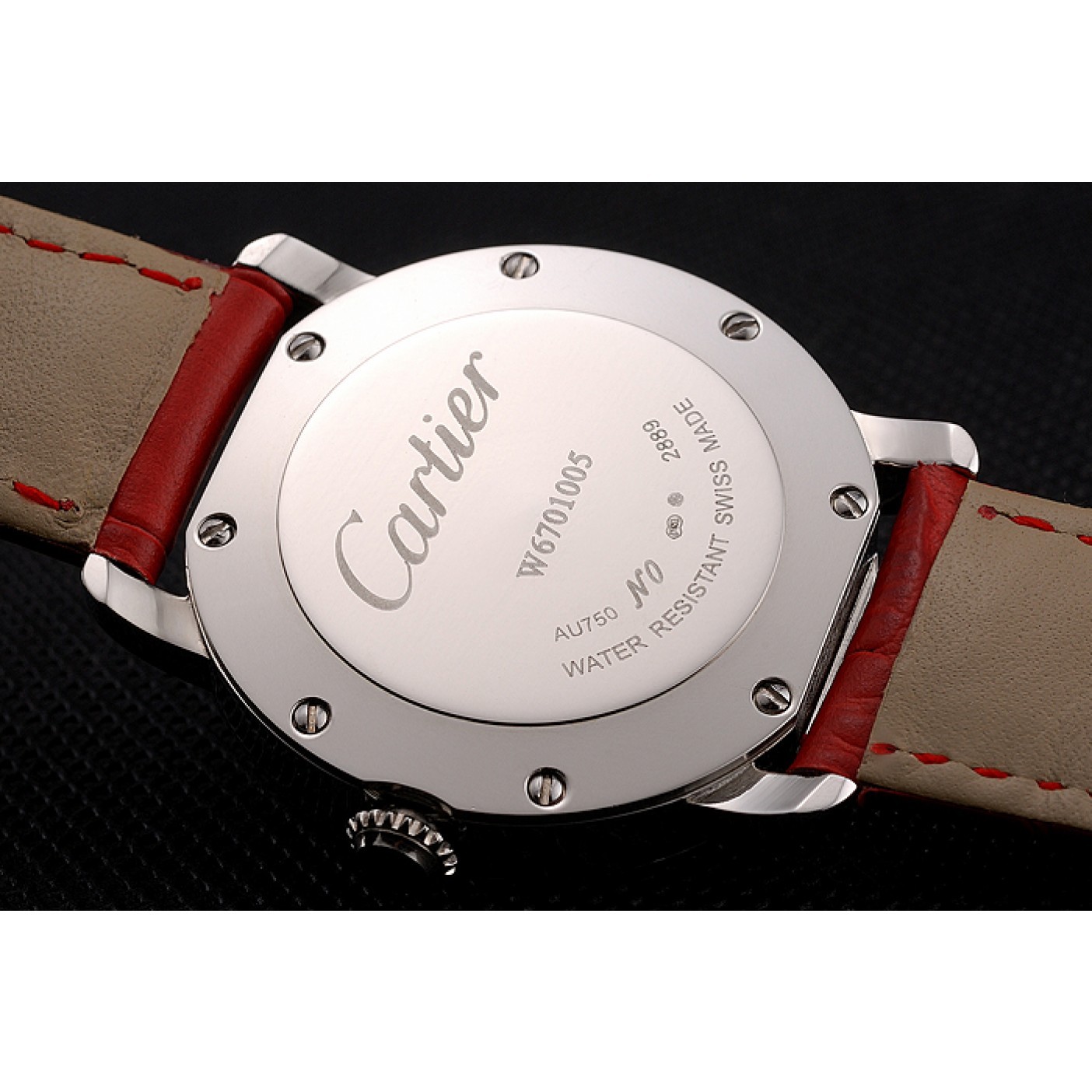 Cartier Ronde White Dial Diamond Bezel Stainless Steel Case Red Leather Strap