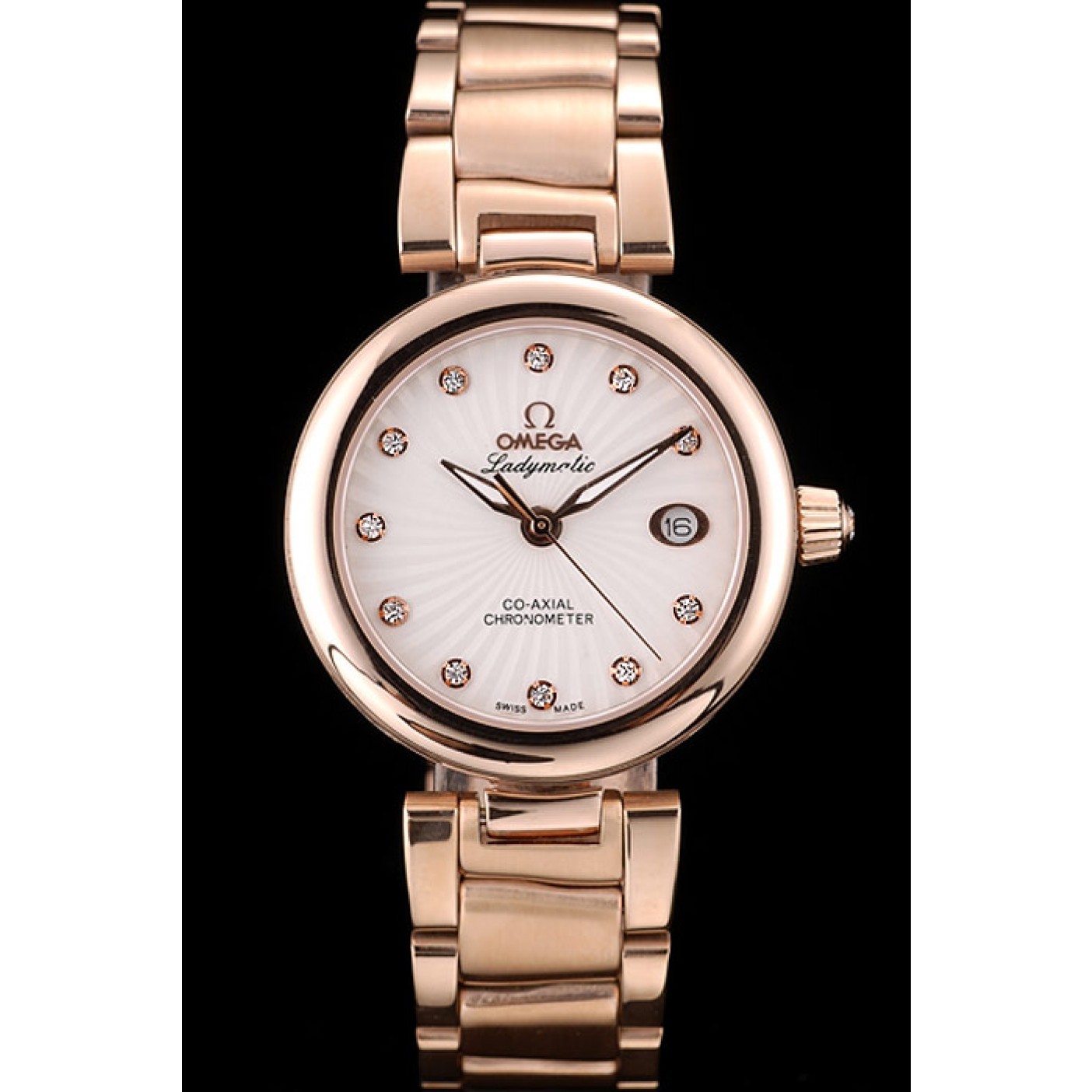 Omega DeVille Ladymatic Rose Gold Stainless Steel Strap White Dial