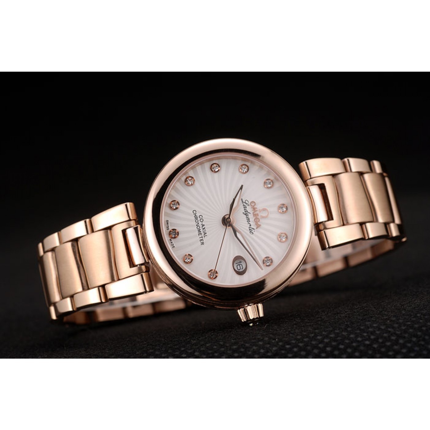 Omega DeVille Ladymatic Rose Gold Stainless Steel Strap White Dial