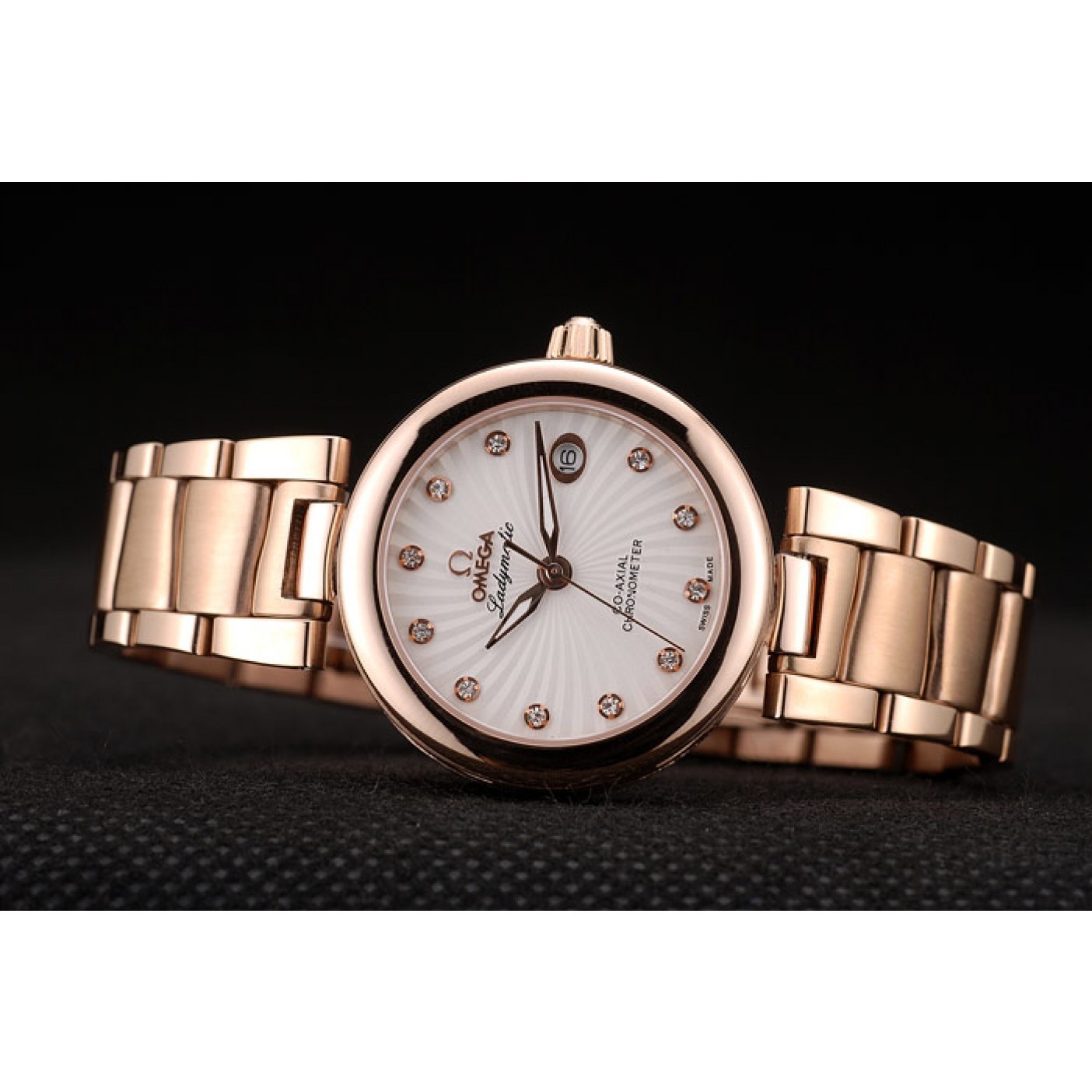 Omega DeVille Ladymatic Rose Gold Stainless Steel Strap White Dial