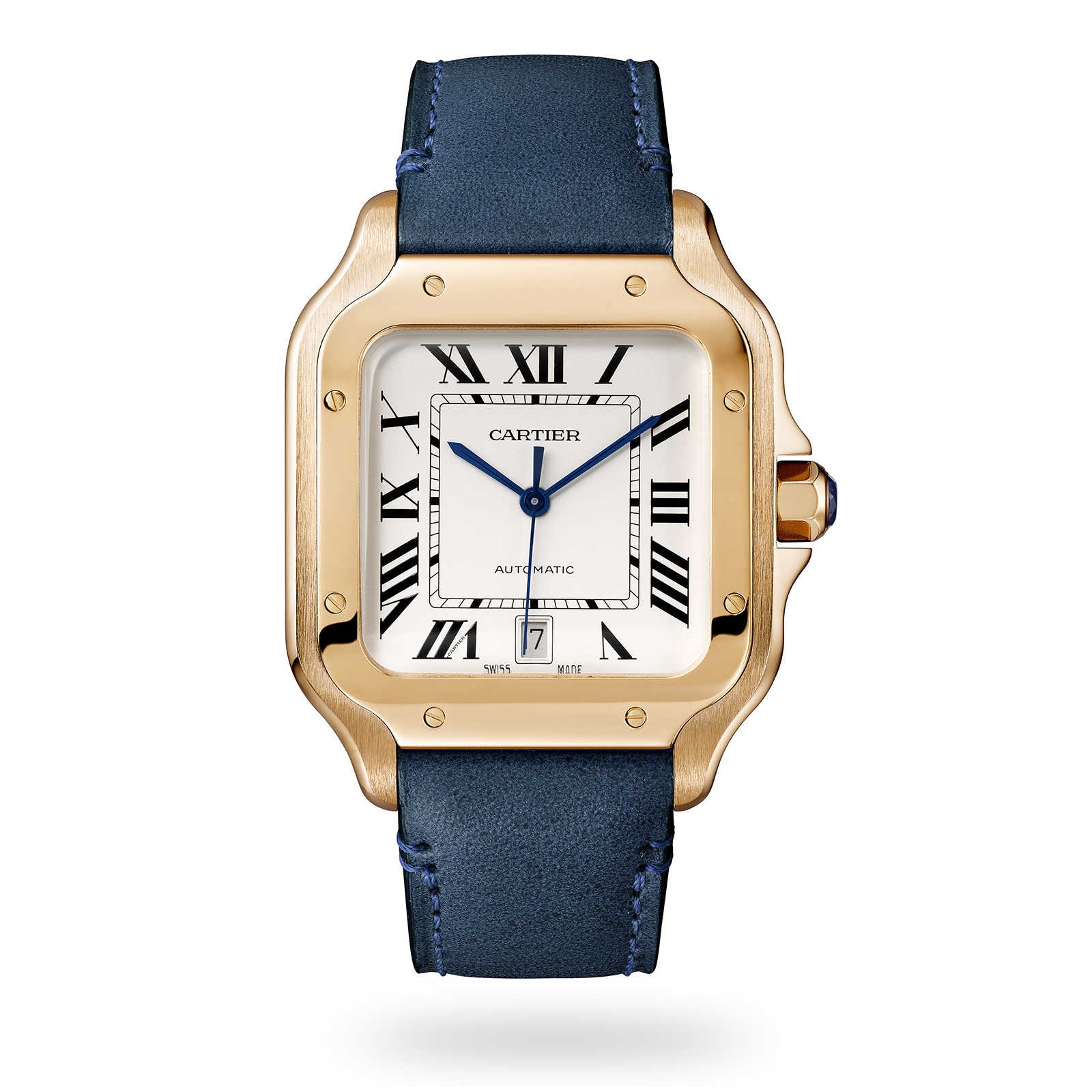 Swiss Santos de Cartier watch, Large model, automatic, rose gold, 2 interchangeable leather bracelets