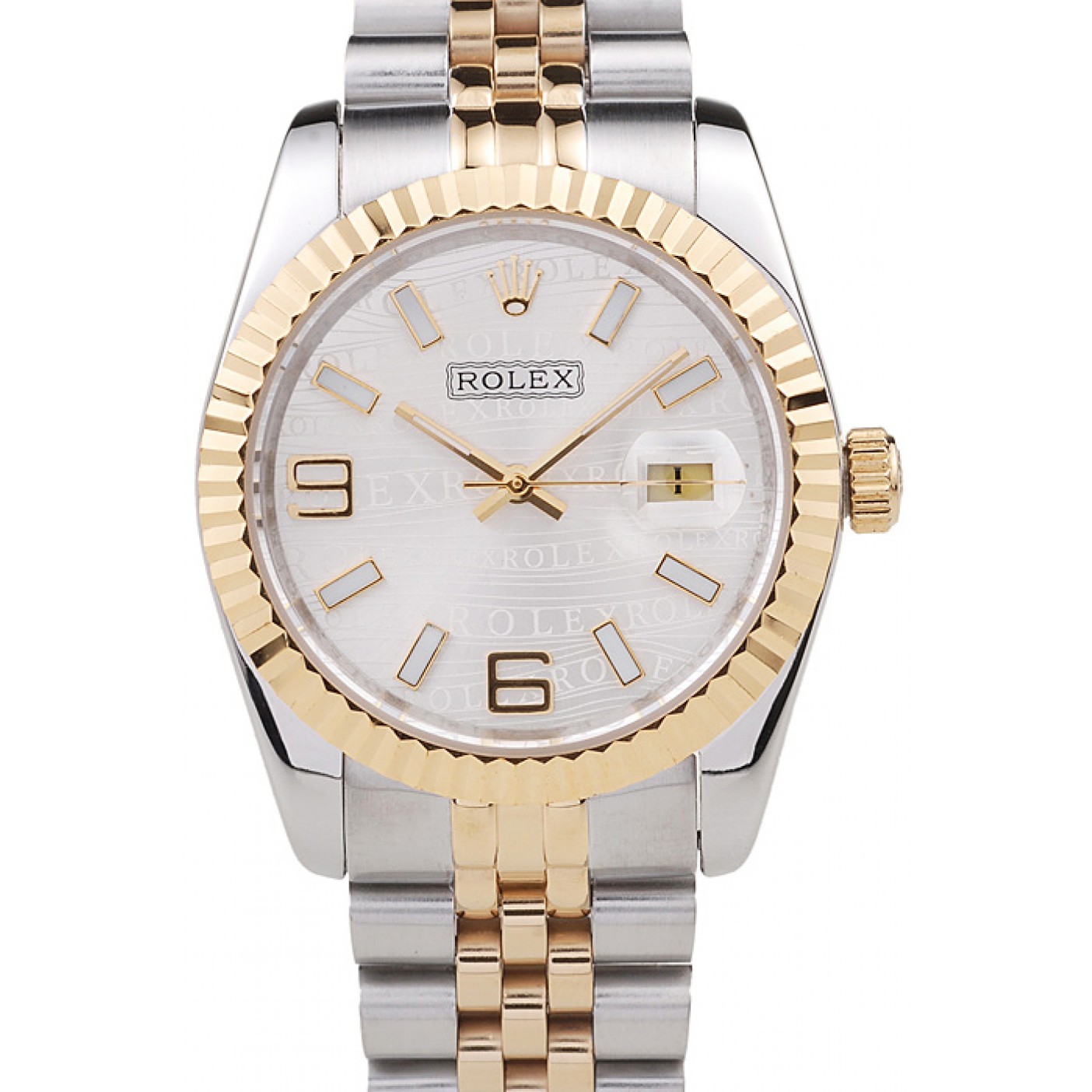 RepTime Watches Rolex DateJust Two Tone Stainless Steel 18k Gold Plated Silver Dial 98084