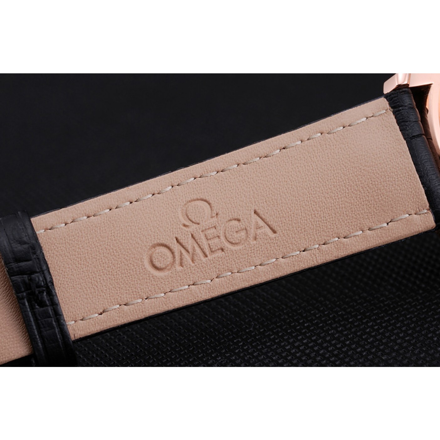 Omega De Ville Prestige Co-Axial Black Dial Rose Gold Diamond Case Black Leather Strap Roman Numeral