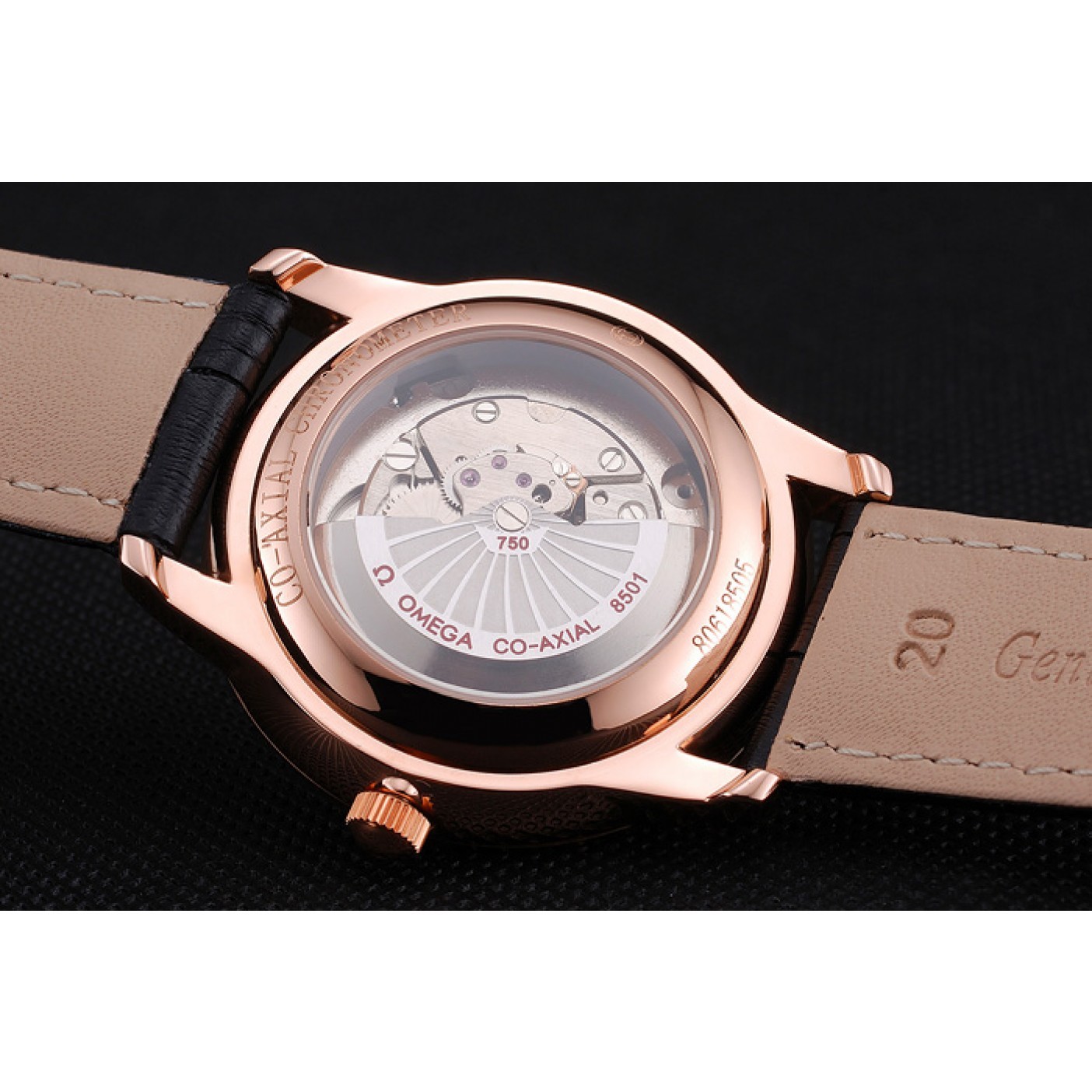 Omega De Ville Prestige Co-Axial Black Dial Rose Gold Diamond Case Black Leather Strap Roman Numeral