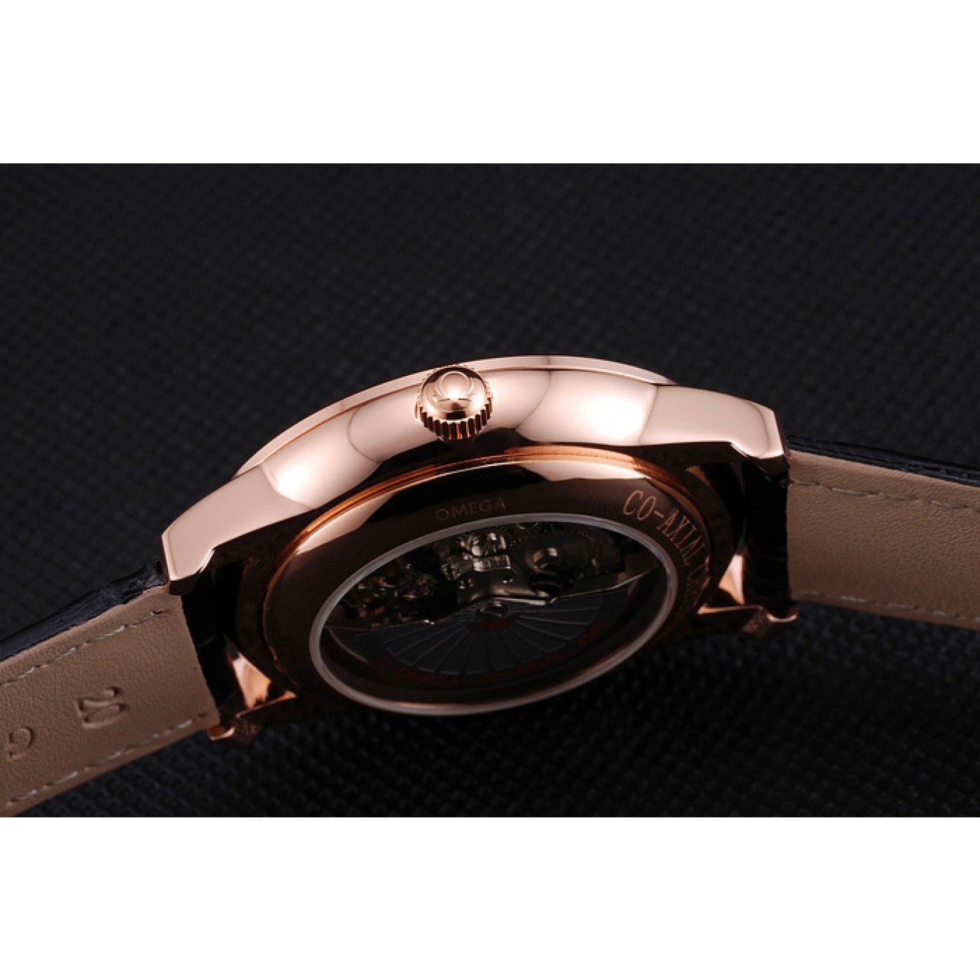 Omega De Ville Prestige Co-Axial Black Dial Rose Gold Diamond Case Black Leather Strap Roman Numeral