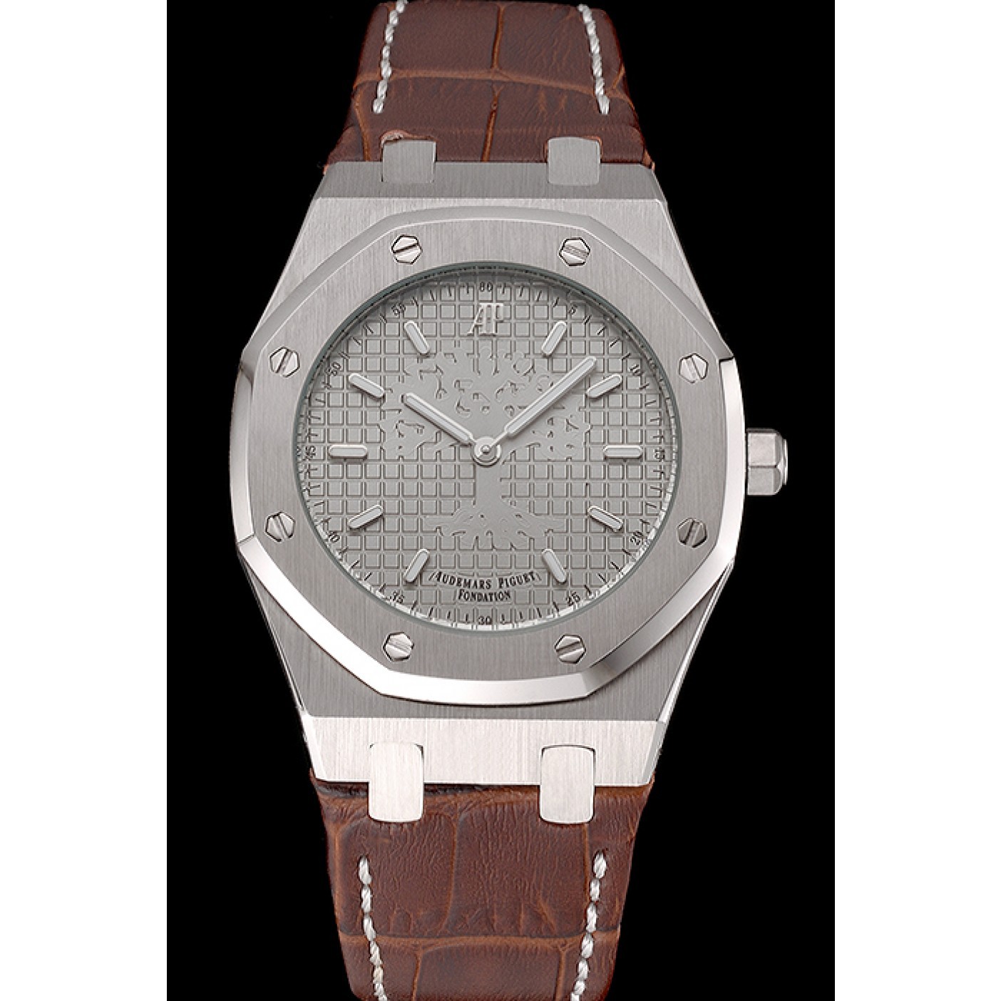 Audemars Piguet Royal Oak Fondation Gray Dial Stainless Steel Case Brown Leather Strap