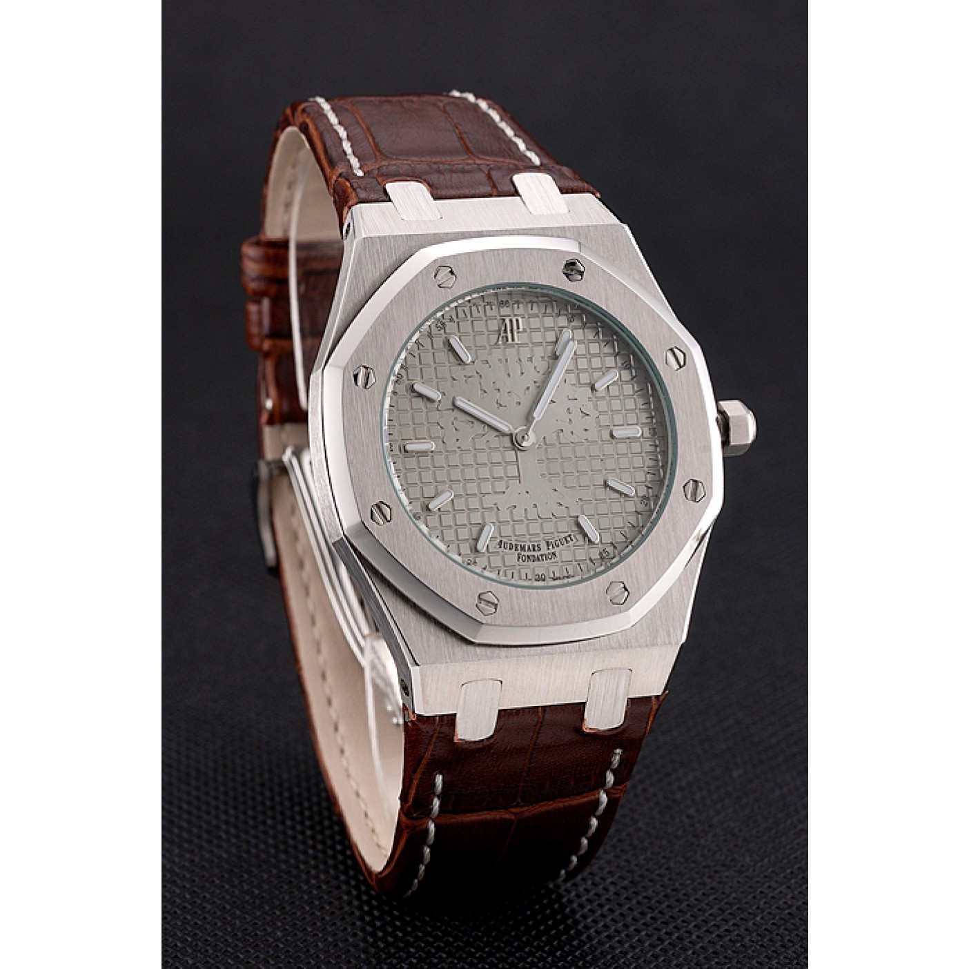 Audemars Piguet Royal Oak Fondation Gray Dial Stainless Steel Case Brown Leather Strap