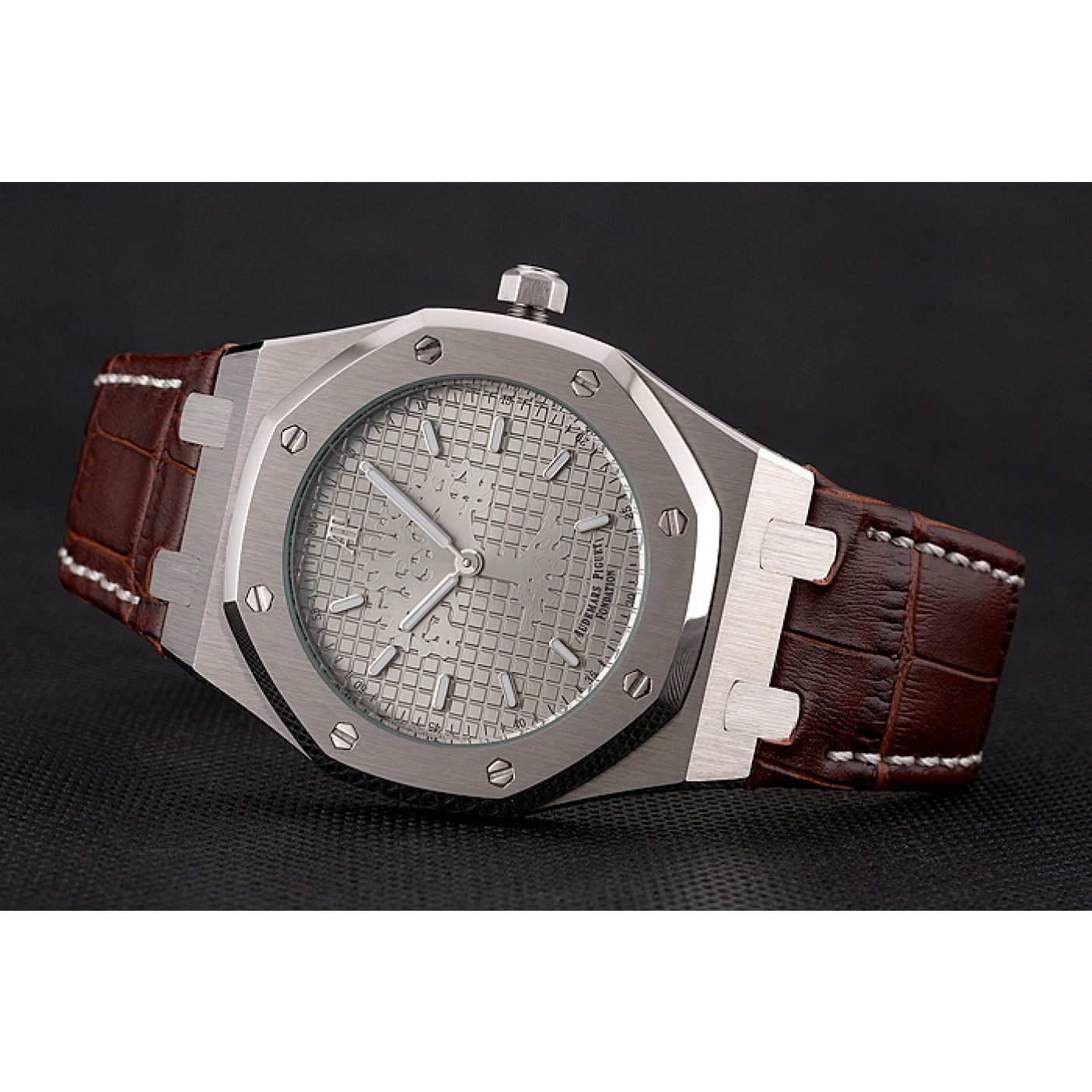 Audemars Piguet Royal Oak Fondation Gray Dial Stainless Steel Case Brown Leather Strap