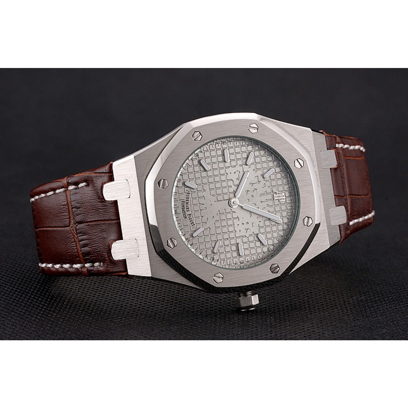 Audemars Piguet Royal Oak Fondation Gray Dial Stainless Steel Case Brown Leather Strap