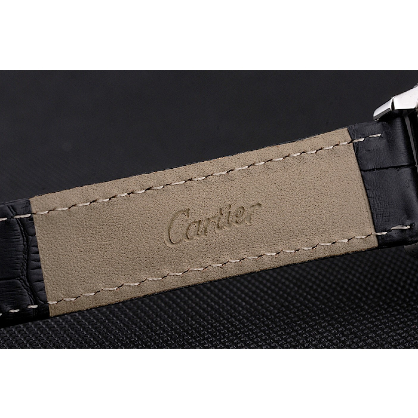 Cartier Tortue Large Date Black Dial Stainless Steel Case Black Leather Strap