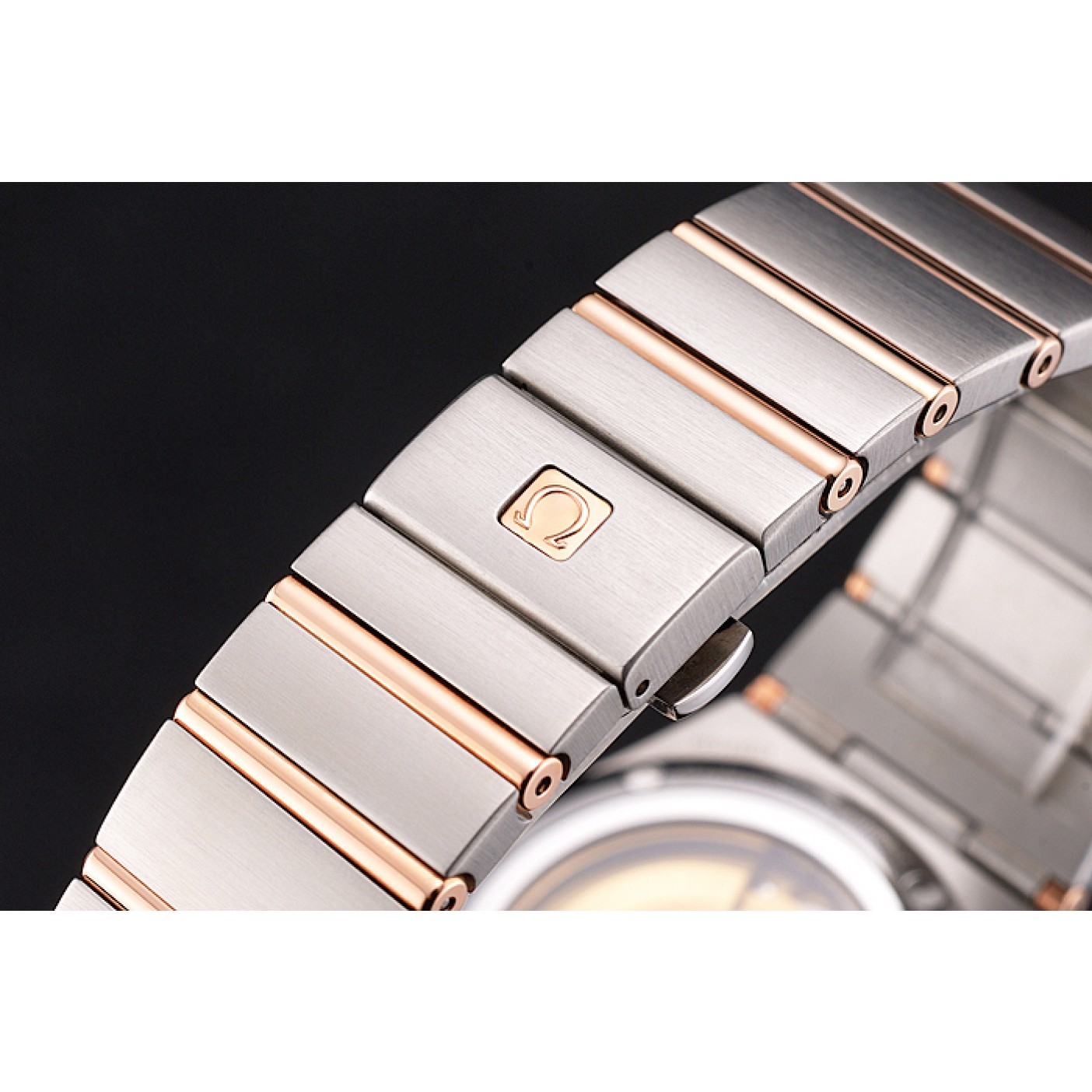 Swiss Omega Constellation White Dial Stainless Steel Case Rose Gold Bezel Two Tone Bracelet