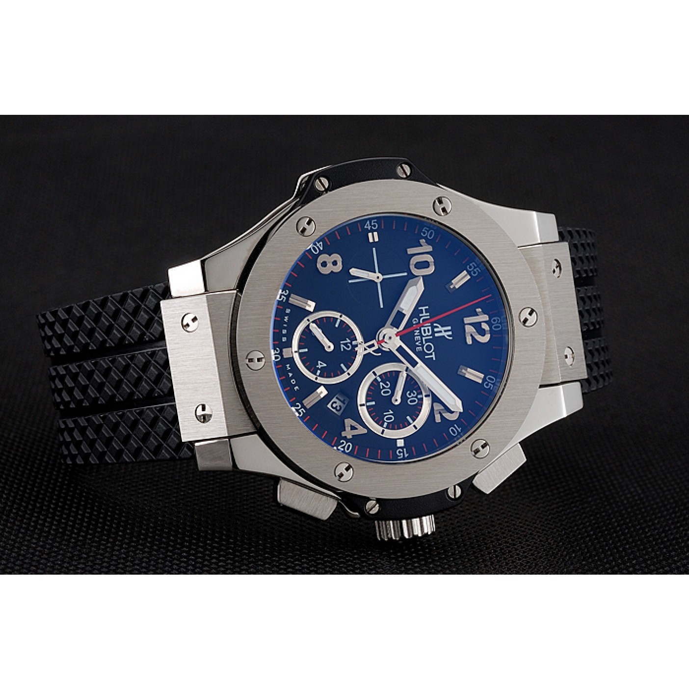 Swiss Hublot Big Bang Black Dial Silver Case Black Rubber Bracelet 1453900