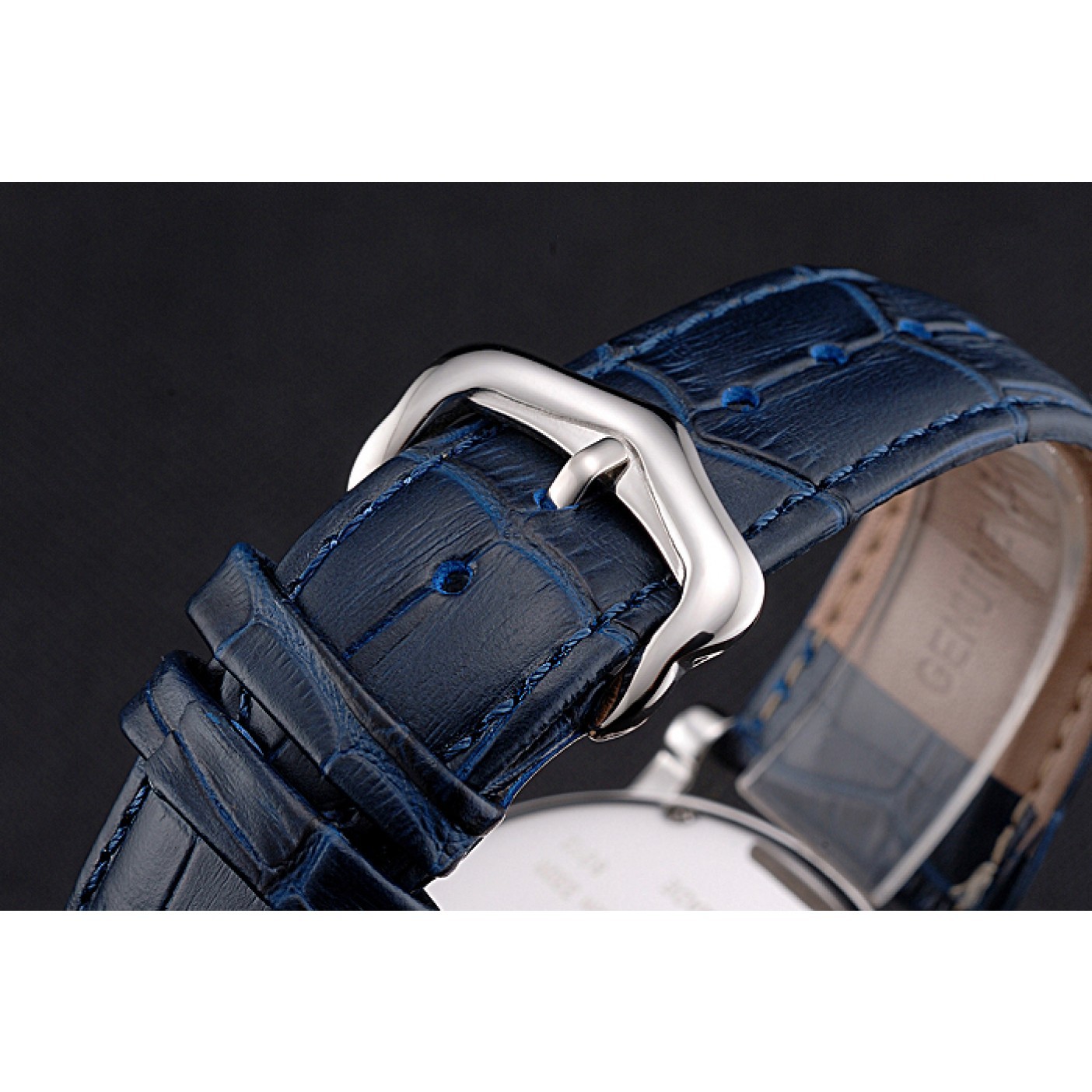 Cartier Rotonde Chronograph Black And White Dial Stainless Steel Case Blue Leather Strap