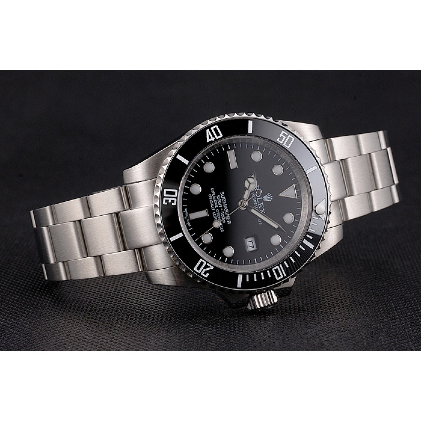 Swiss Rolex Submariner Small Date Black Dial And Bezel Stainless Steel Case And Bracelet