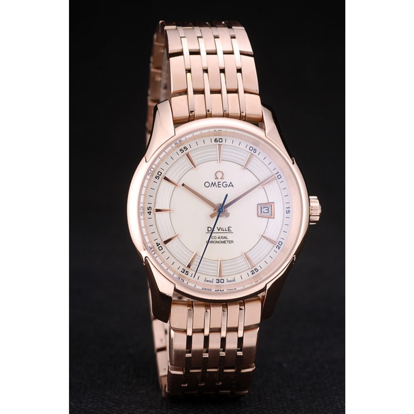 Omega Swiss DeVille Rose Gold Bezel White Dial 7603