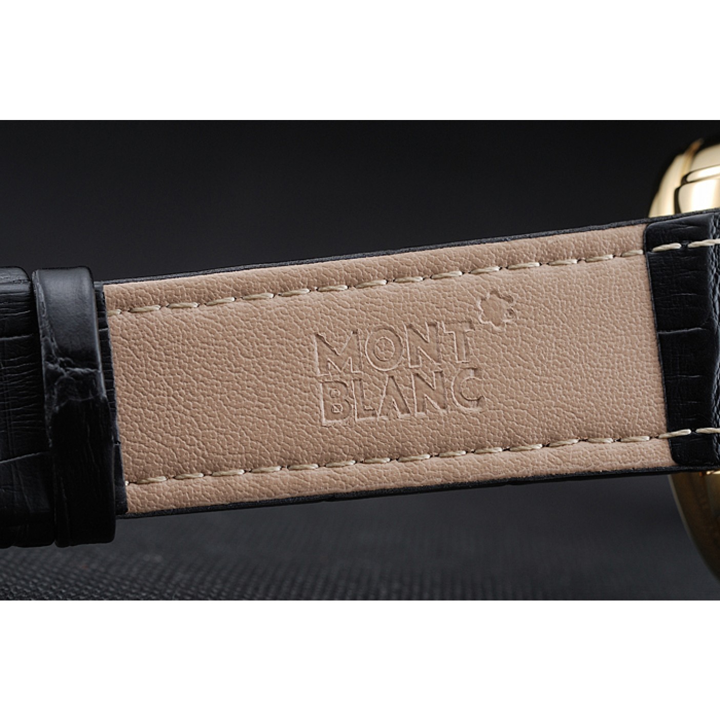 Montblanc Chronograph Black Dial Black Leather Bracelet Gold Case 1454112