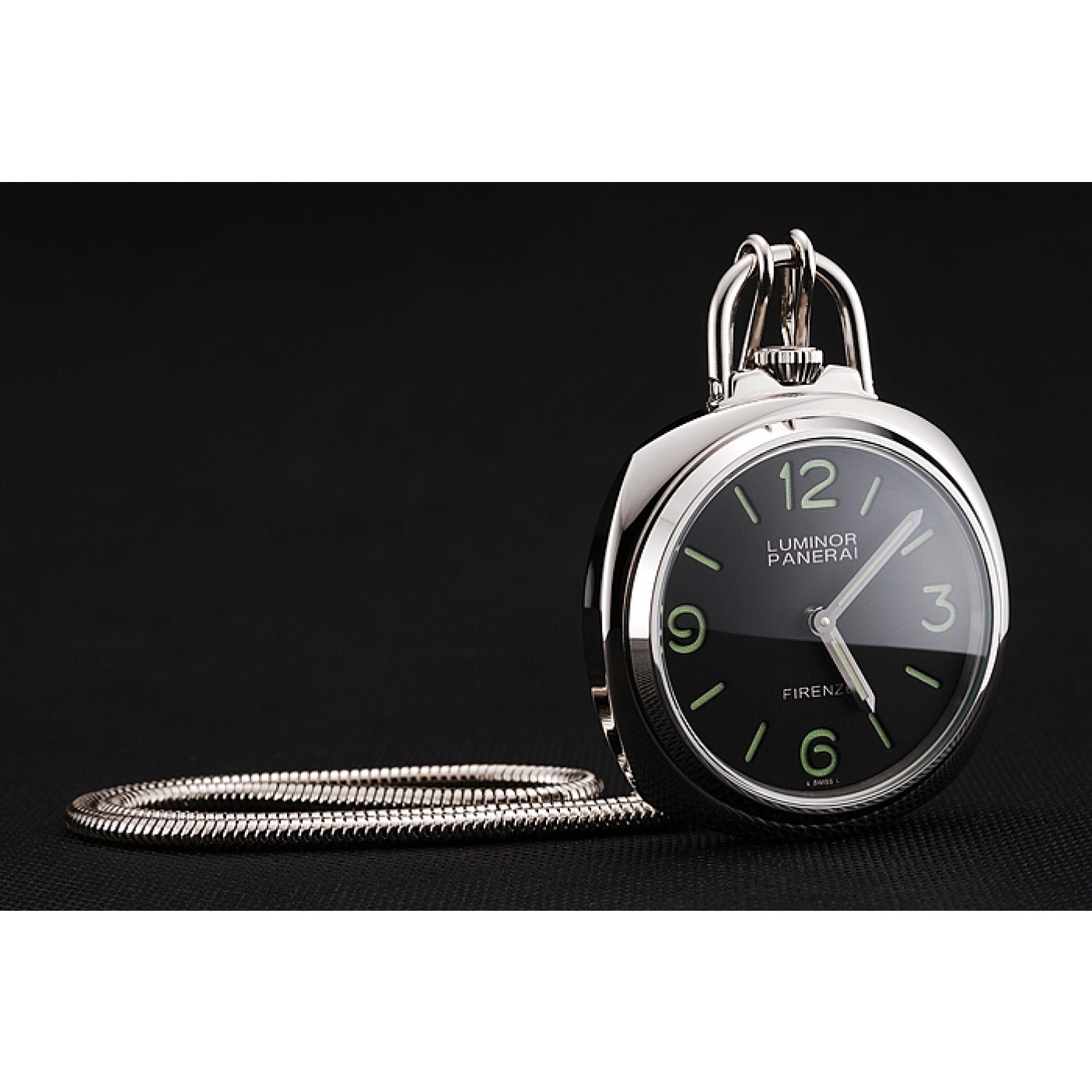 Swiss Panerai Luminor Pocket Watch Black Dial Stainless Steel Case And Chain 1453743