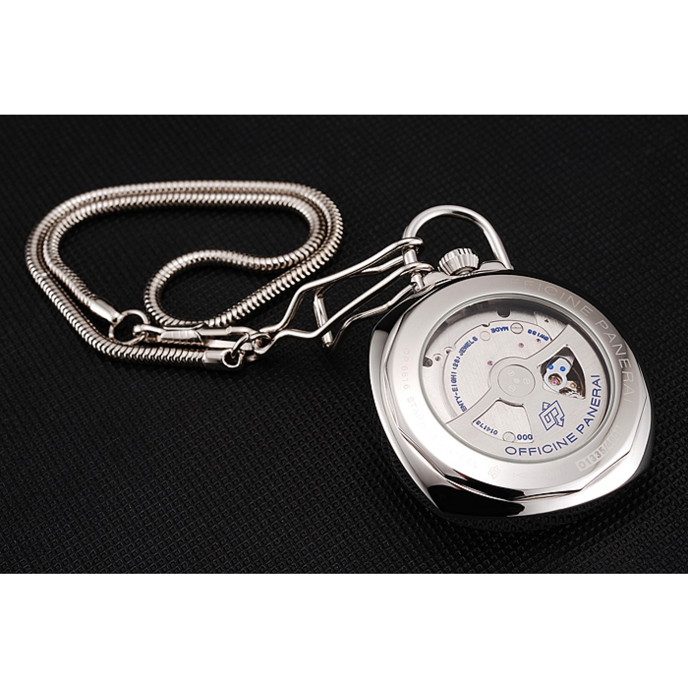 Swiss Panerai Luminor Pocket Watch Black Dial Stainless Steel Case And Chain 1453743