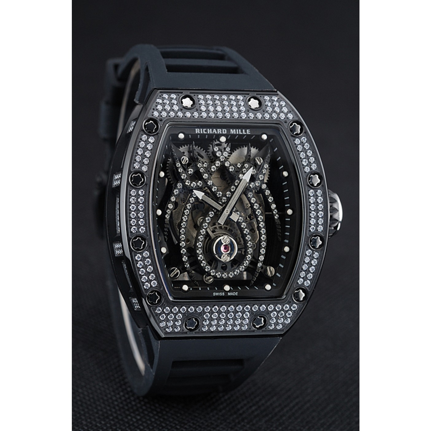 Richard Mille Tourbillion Spider RM 19-01 Black Diamond Case Black Rubber Bracelet 1454259