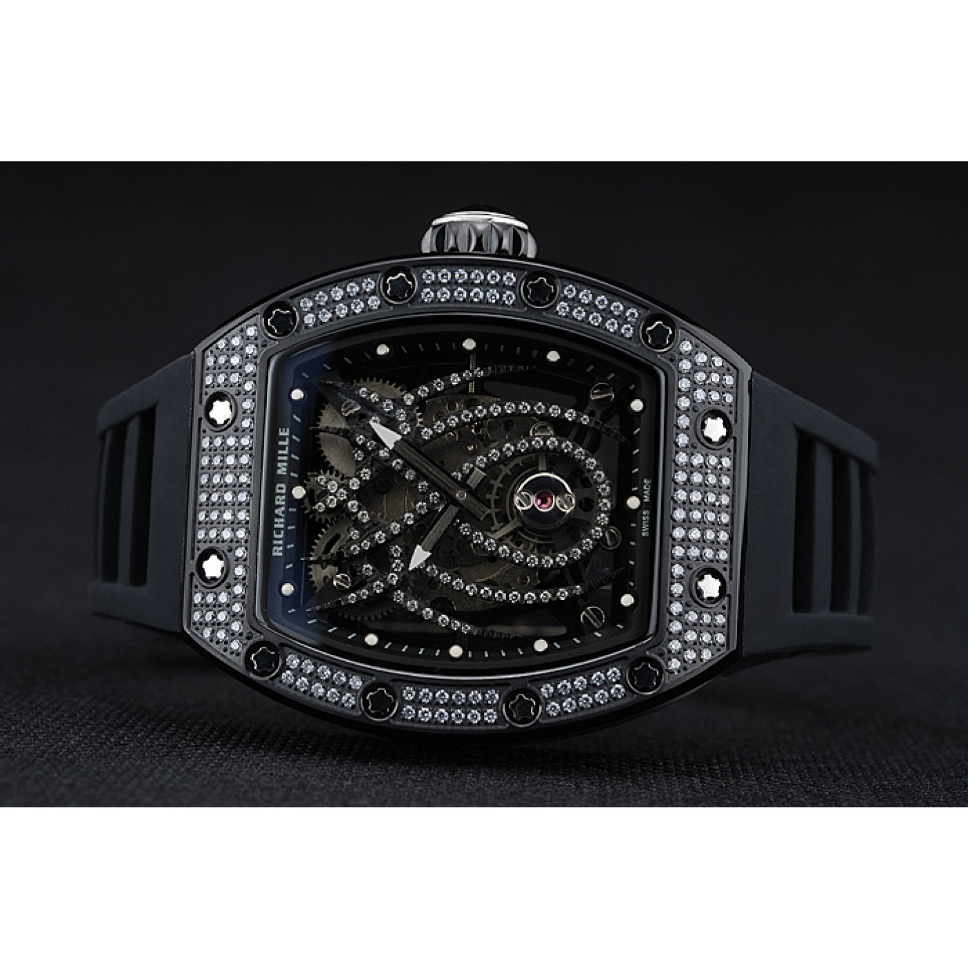 Richard Mille Tourbillion Spider RM 19-01 Black Diamond Case Black Rubber Bracelet 1454259