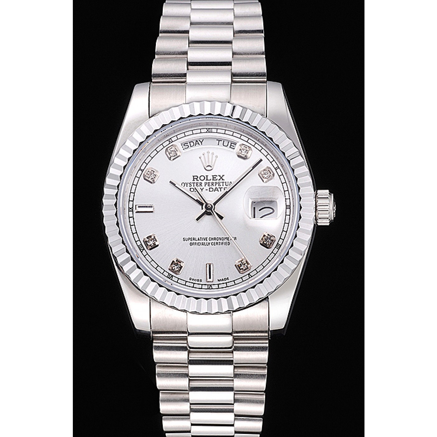 RepTime Watches Rolex Day-Date Polished Stainless Steel Silver Dial