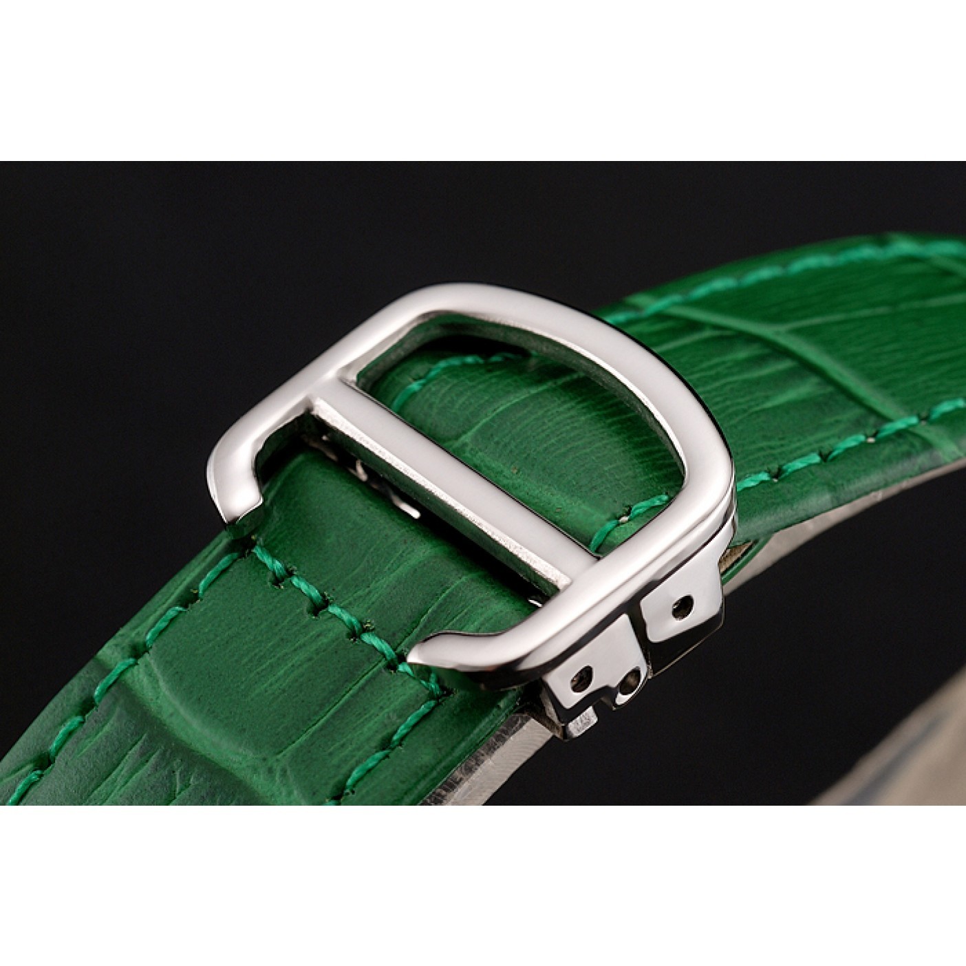 Cartier Ronde Louis Silver Diamond Case White Dial Green Leather Bracelet 1454012