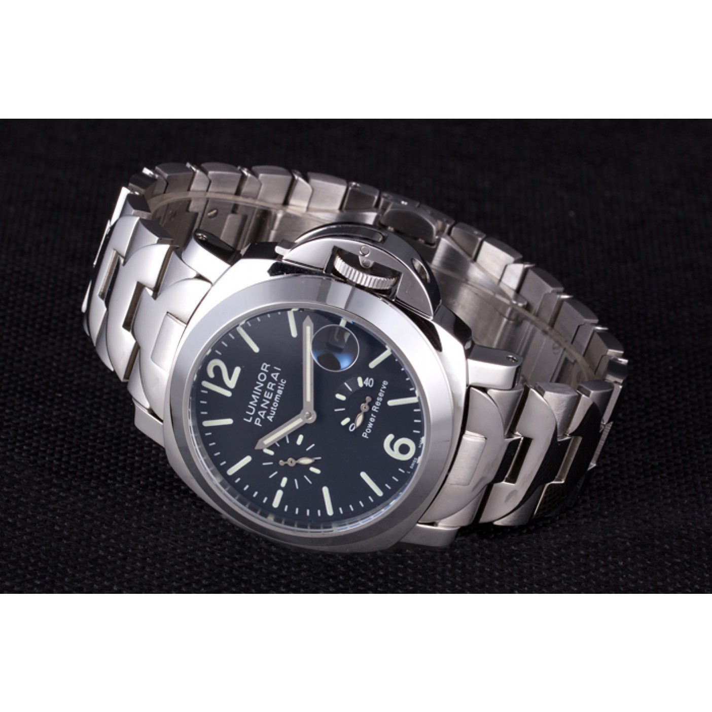 Panerai Luminor Power Reserve Black Dial Brushed Stainless Steel Bracelet