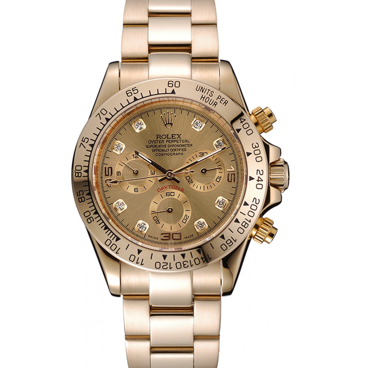 RepTime Watches Rolex Cosmograph Daytona Brown Dial Diamond Numerals Gold Case And Bracelet 1454245