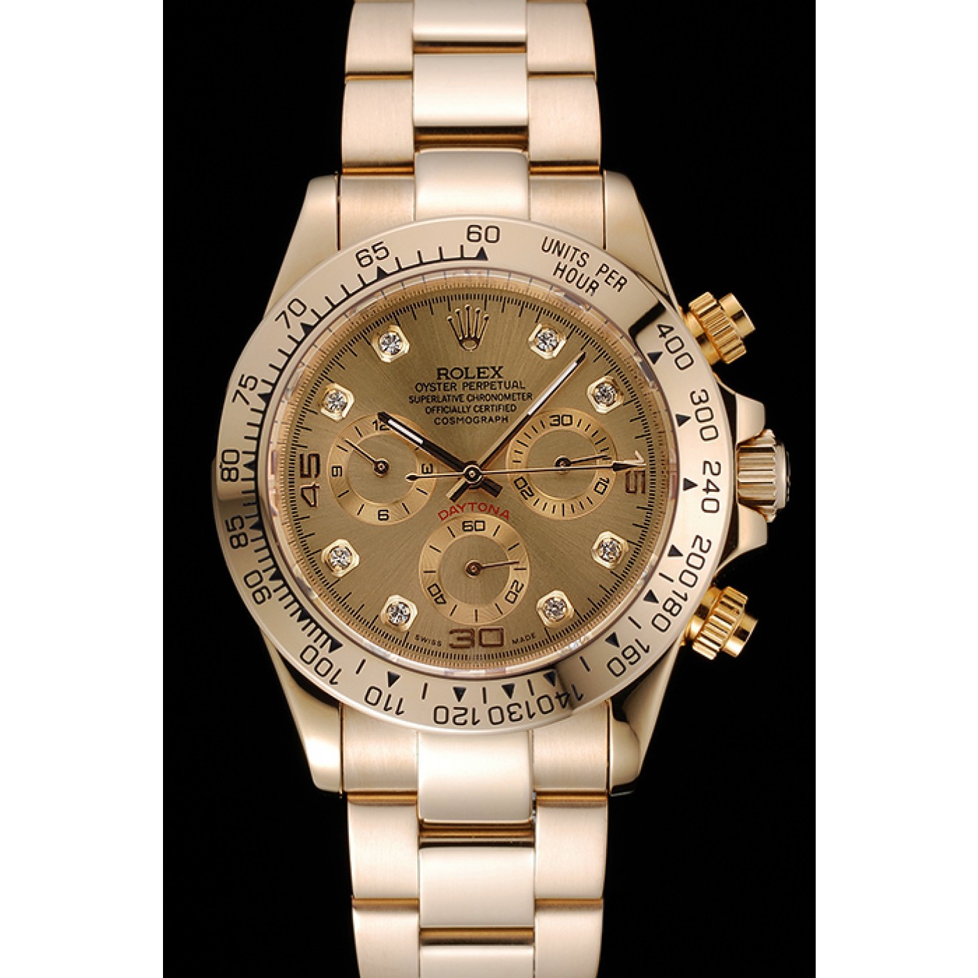 RepTime Watches Rolex Cosmograph Daytona Brown Dial Diamond Numerals Gold Case And Bracelet 1454245