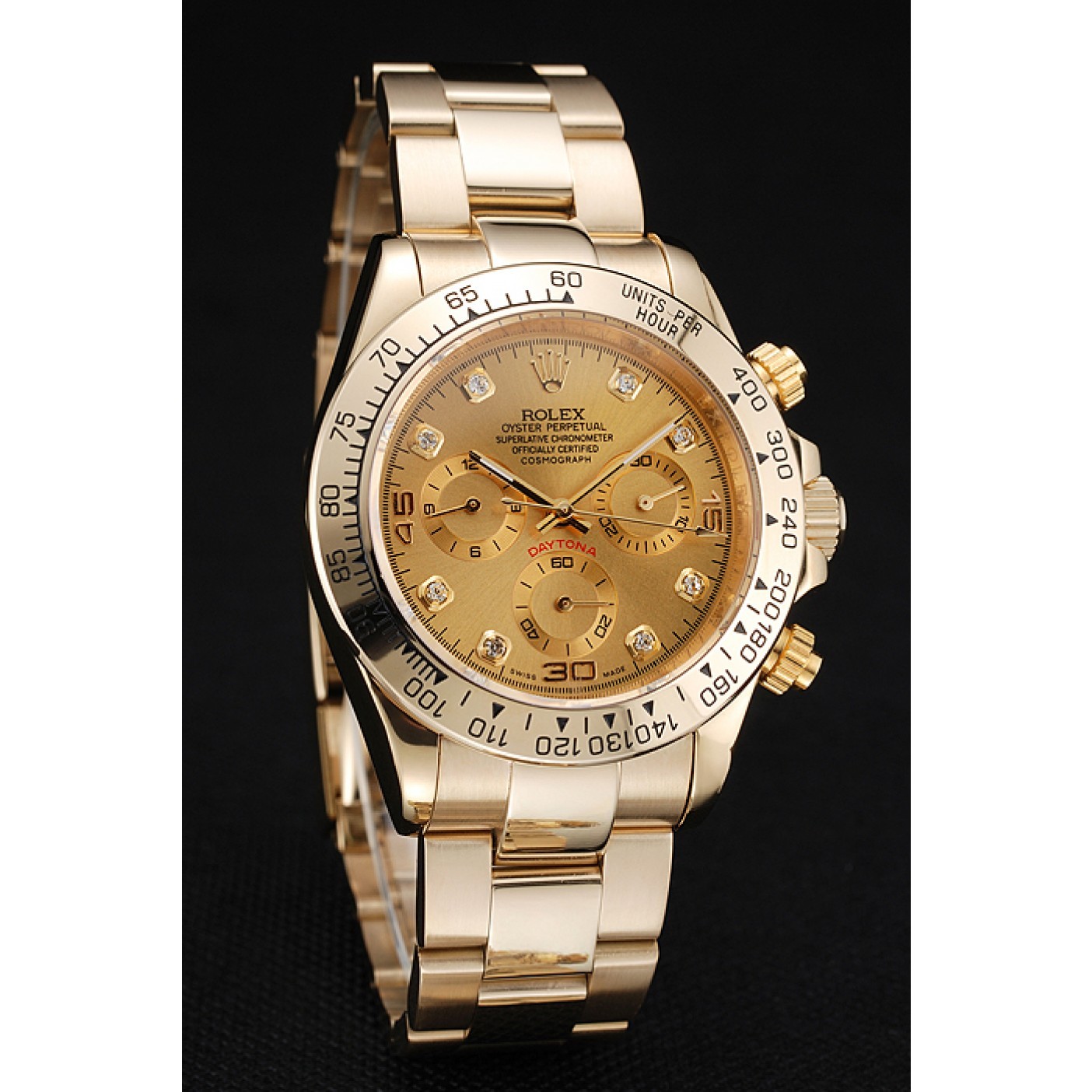 RepTime Watches Rolex Cosmograph Daytona Brown Dial Diamond Numerals Gold Case And Bracelet 1454245