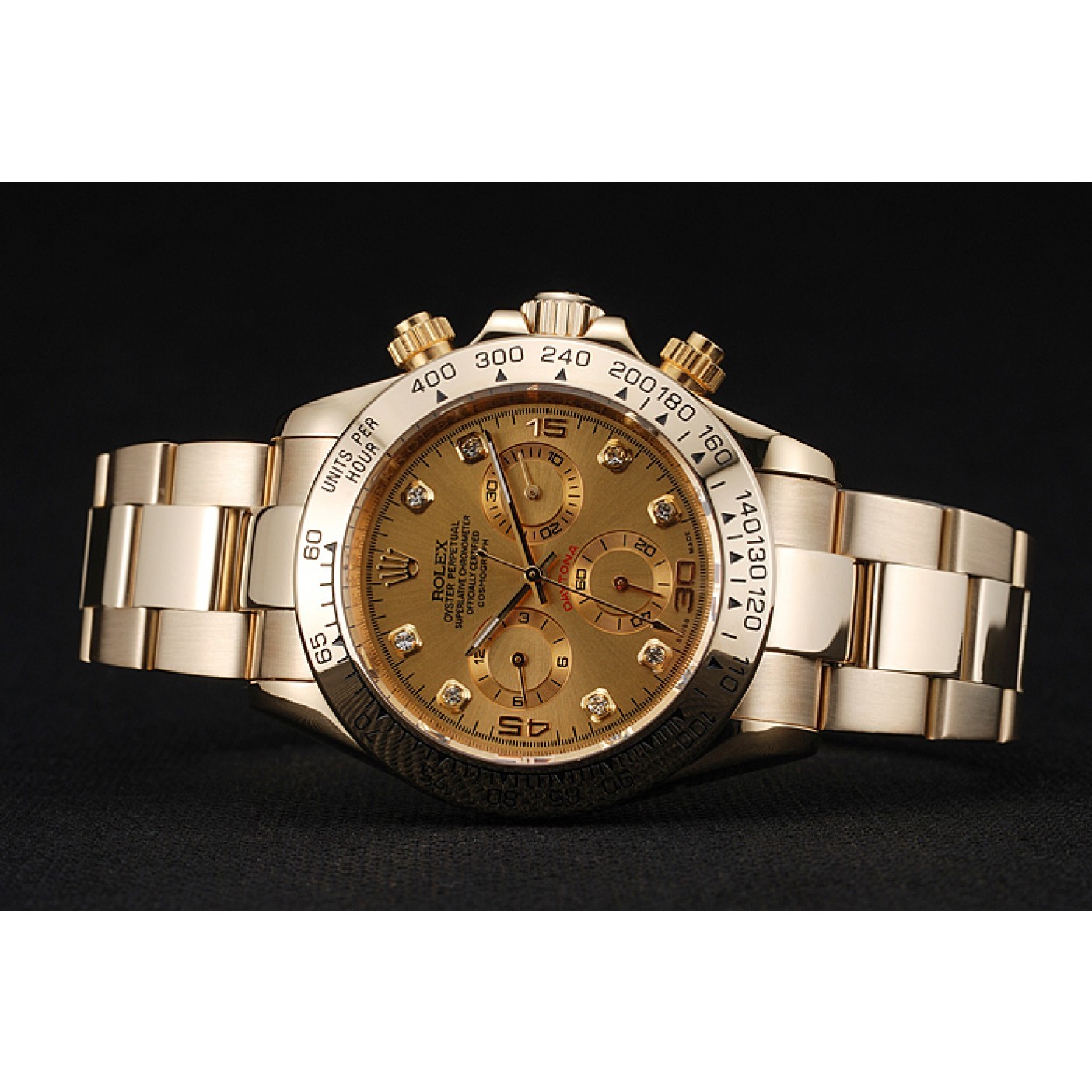 RepTime Watches Rolex Cosmograph Daytona Brown Dial Diamond Numerals Gold Case And Bracelet 1454245