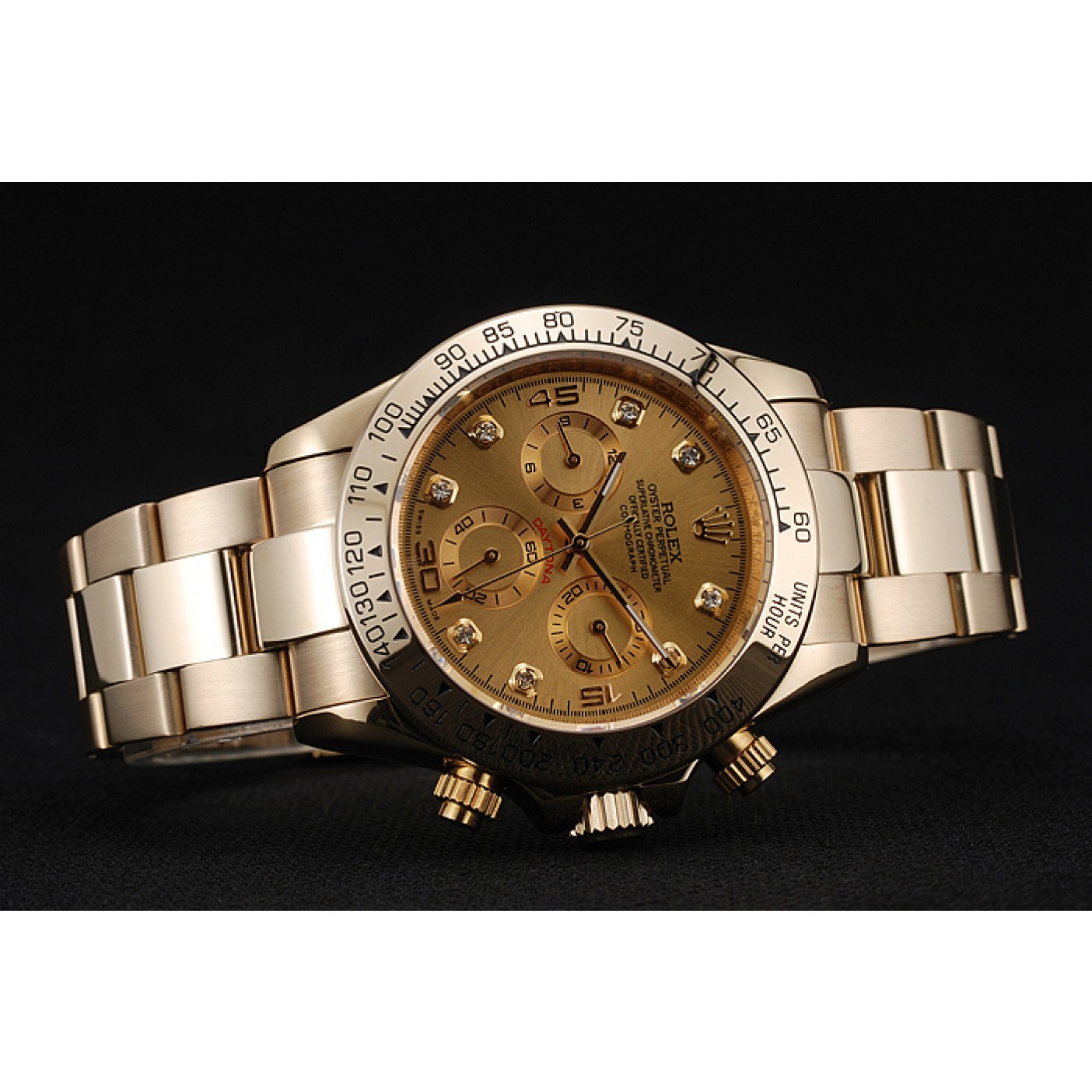 RepTime Watches Rolex Cosmograph Daytona Brown Dial Diamond Numerals Gold Case And Bracelet 1454245