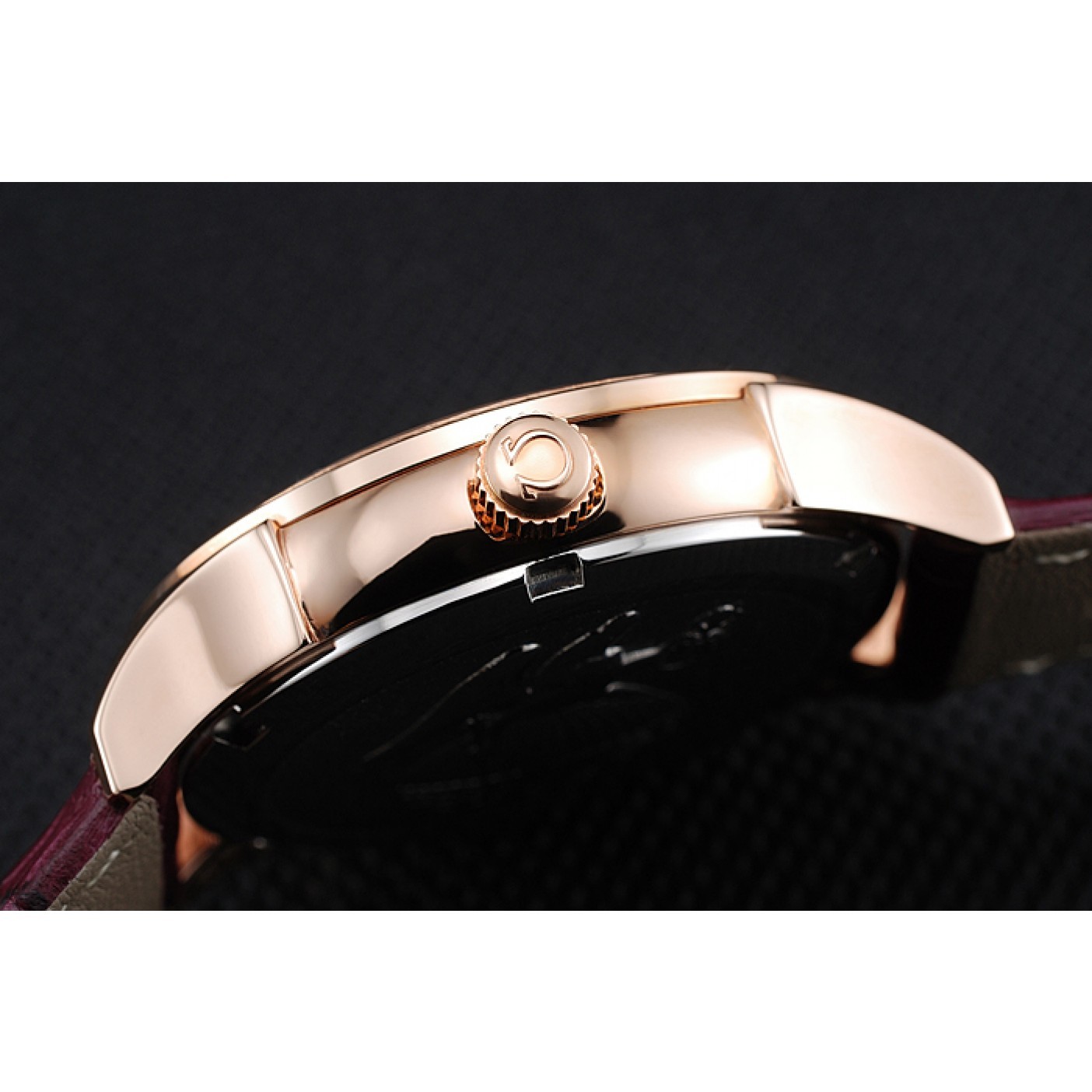 Omega DeVille Prestige Dark Red Dial Gold Diamond Case Dark Red Leather Bracelet 1454125