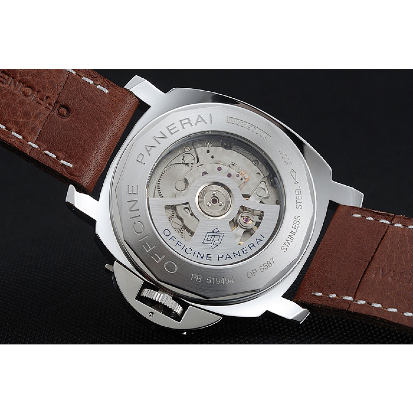 Panerai Luminor Automatic Power Reserve Black Dial Stainless Steel Case Brown Leather Strap