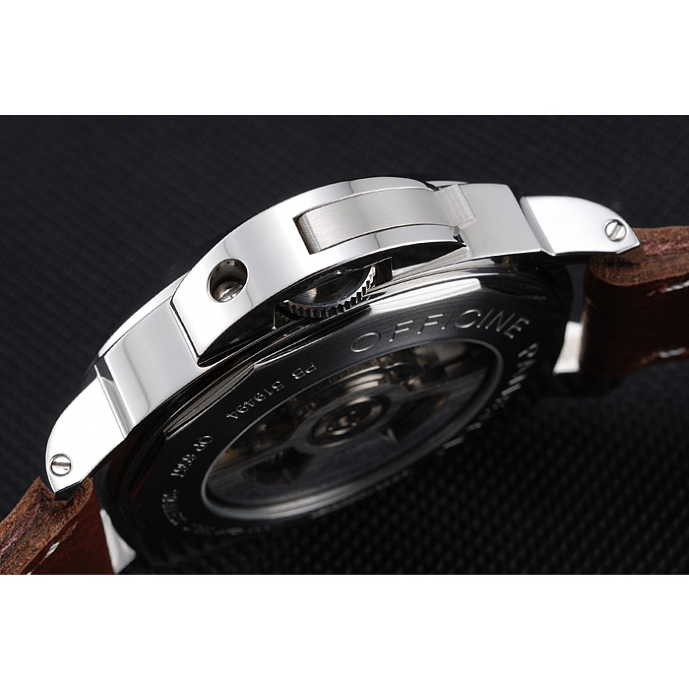 Panerai Luminor Automatic Power Reserve Black Dial Stainless Steel Case Brown Leather Strap