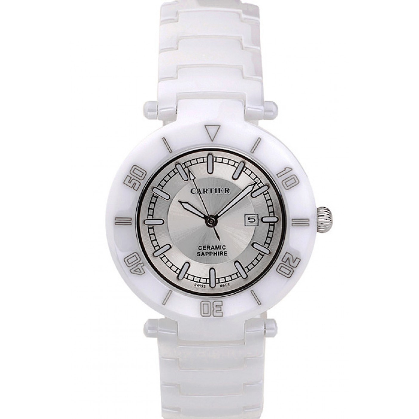 Cartier Pasha 39mm Silver Dial White Ceramic Case