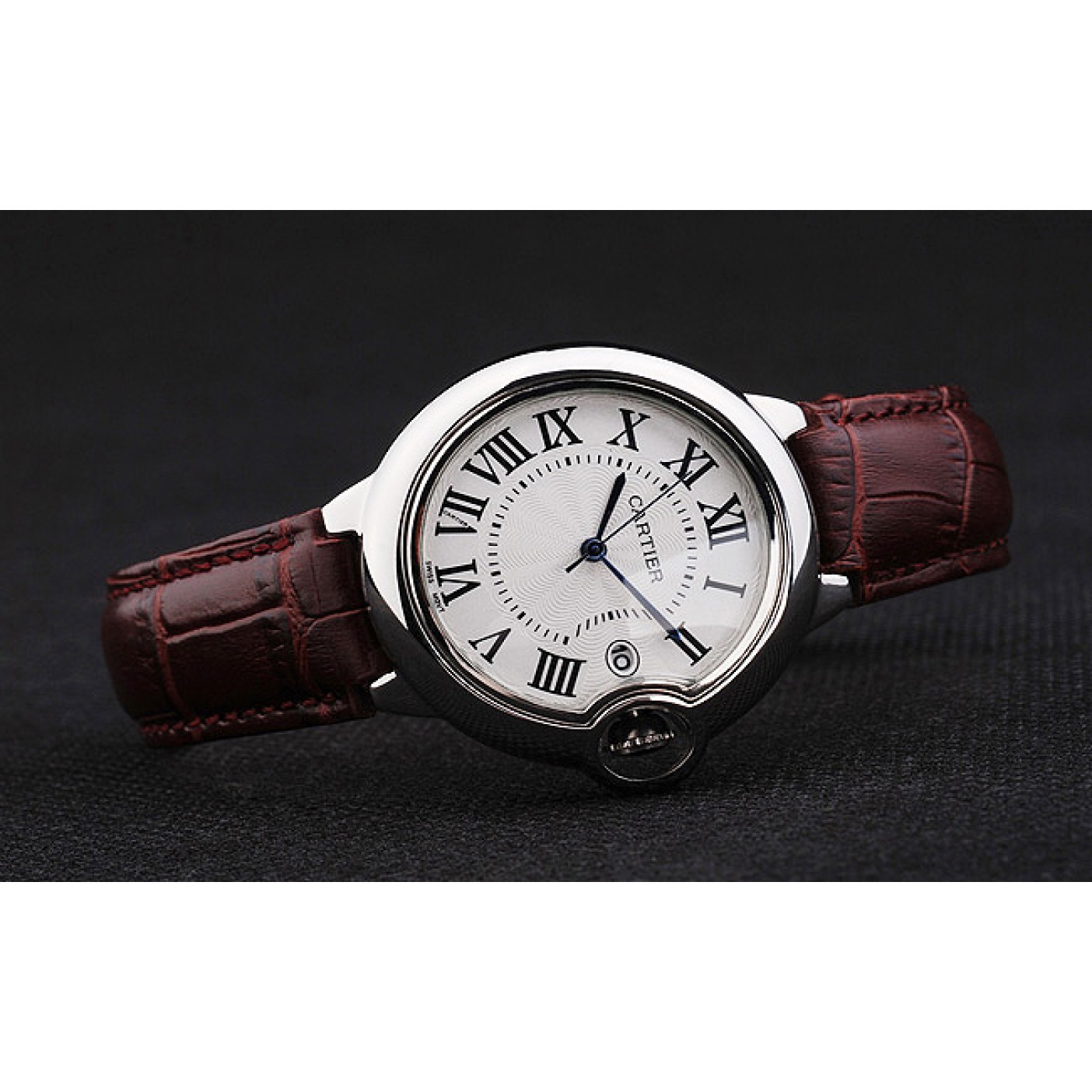 Cartier Ballon Bleu 42mm White Dial Stainless Steel Case Brown Leather Bracelet