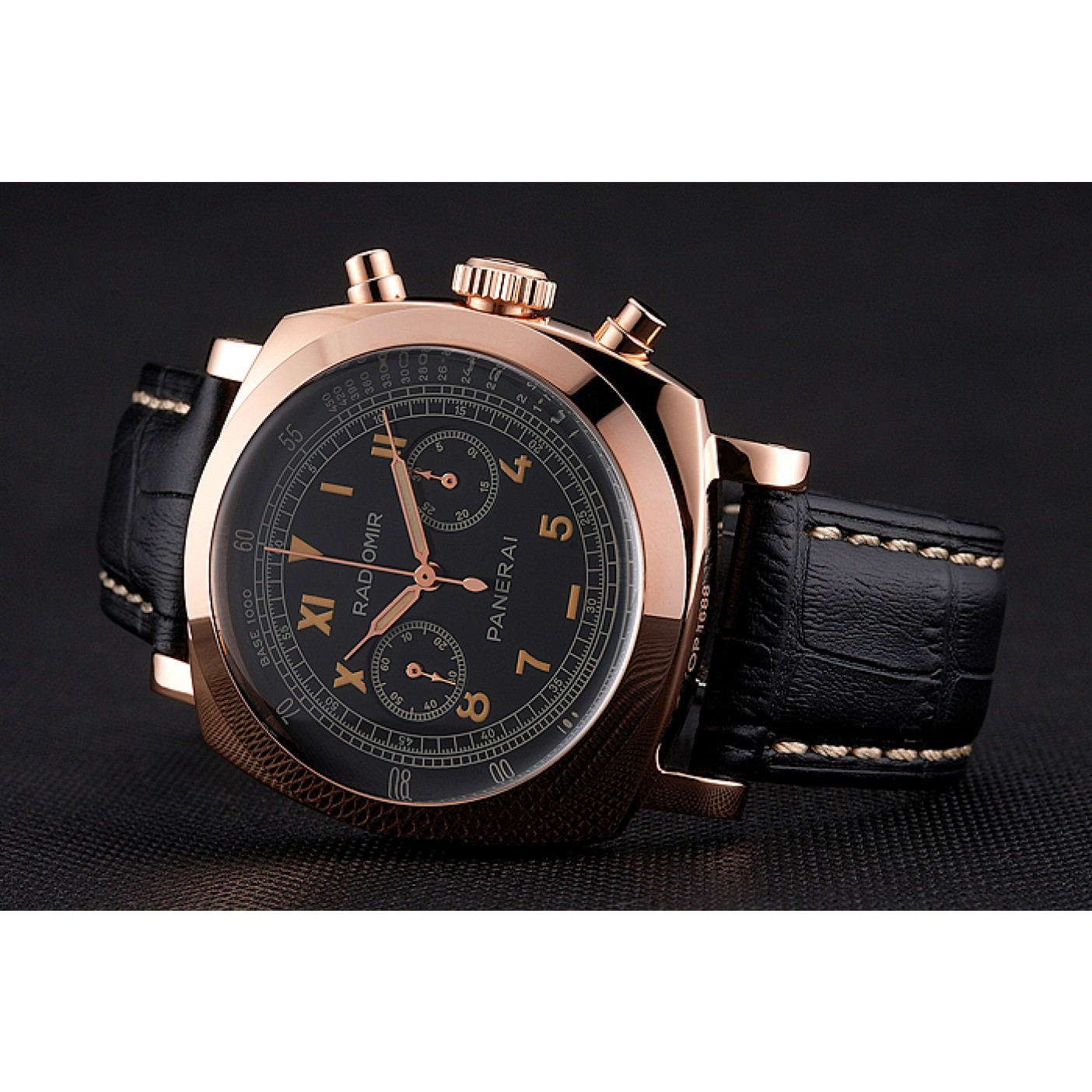 Swiss Panerai Radiomir 1940 Chronograph Black Dial Rose Gold Case Black Leather Strap